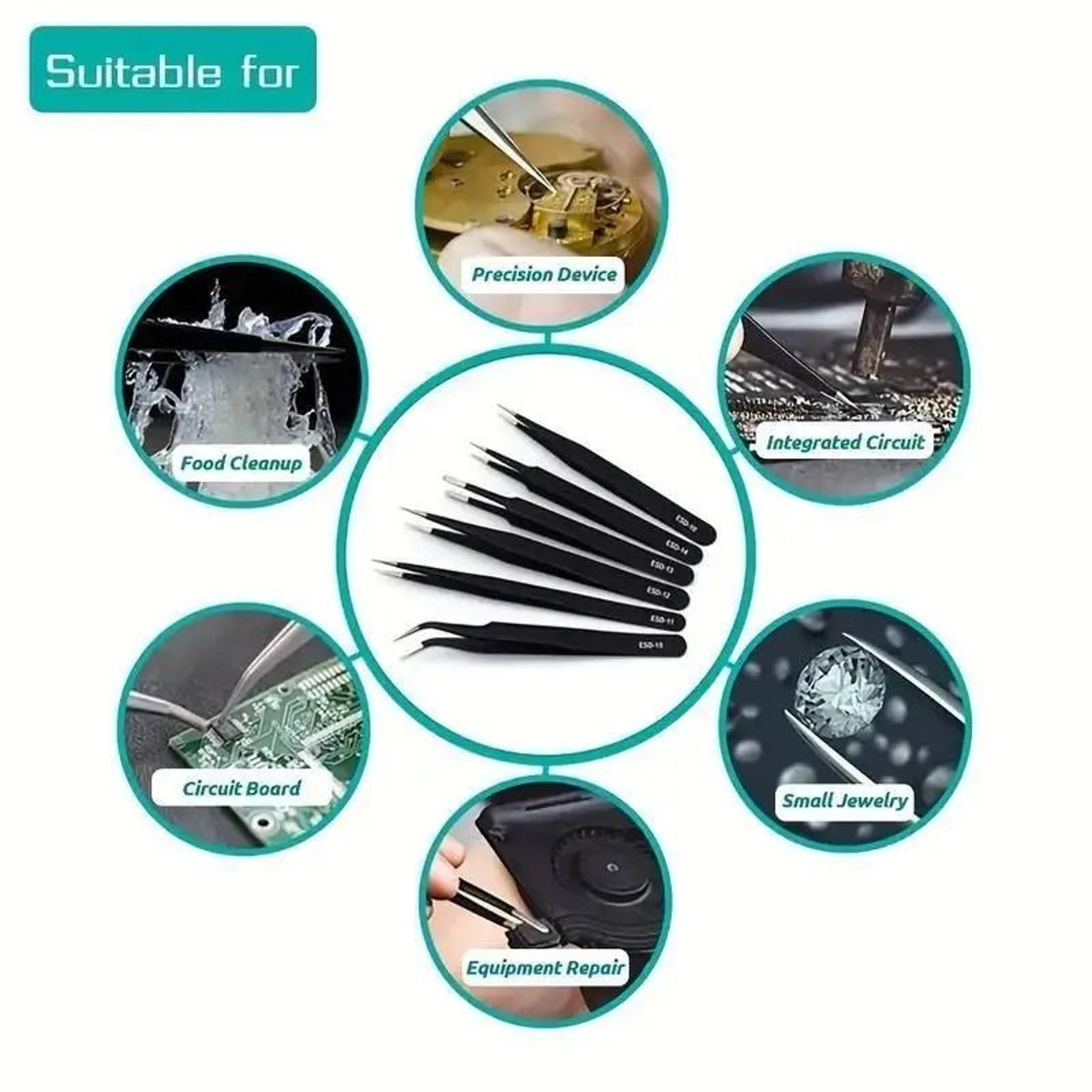 6Piece Precision AntiStatic Tweezers Set 2