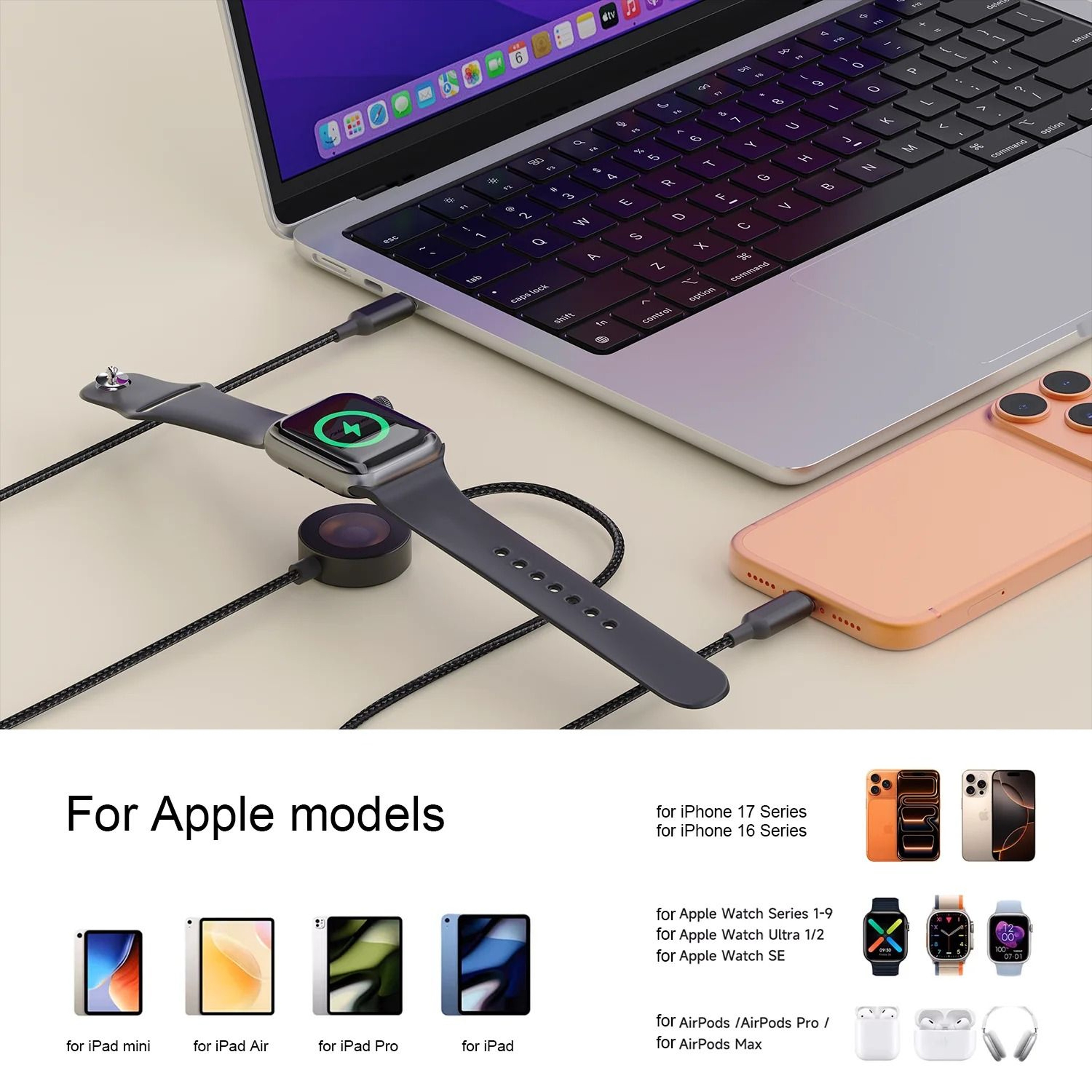 60W 2in1 Braided Fast Charging  Watch Cable 1