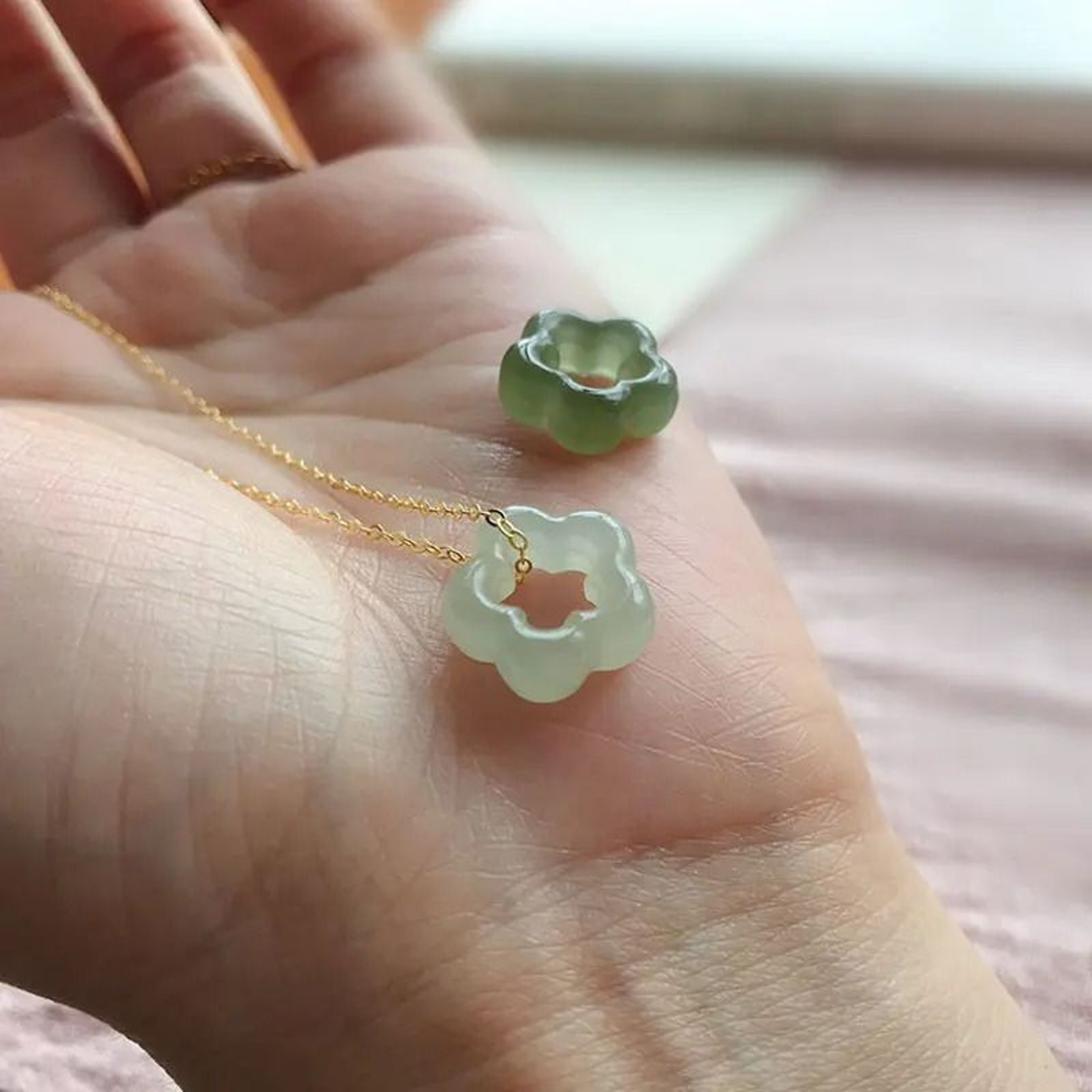 Jade Plum Blossom Pendant Necklace 0