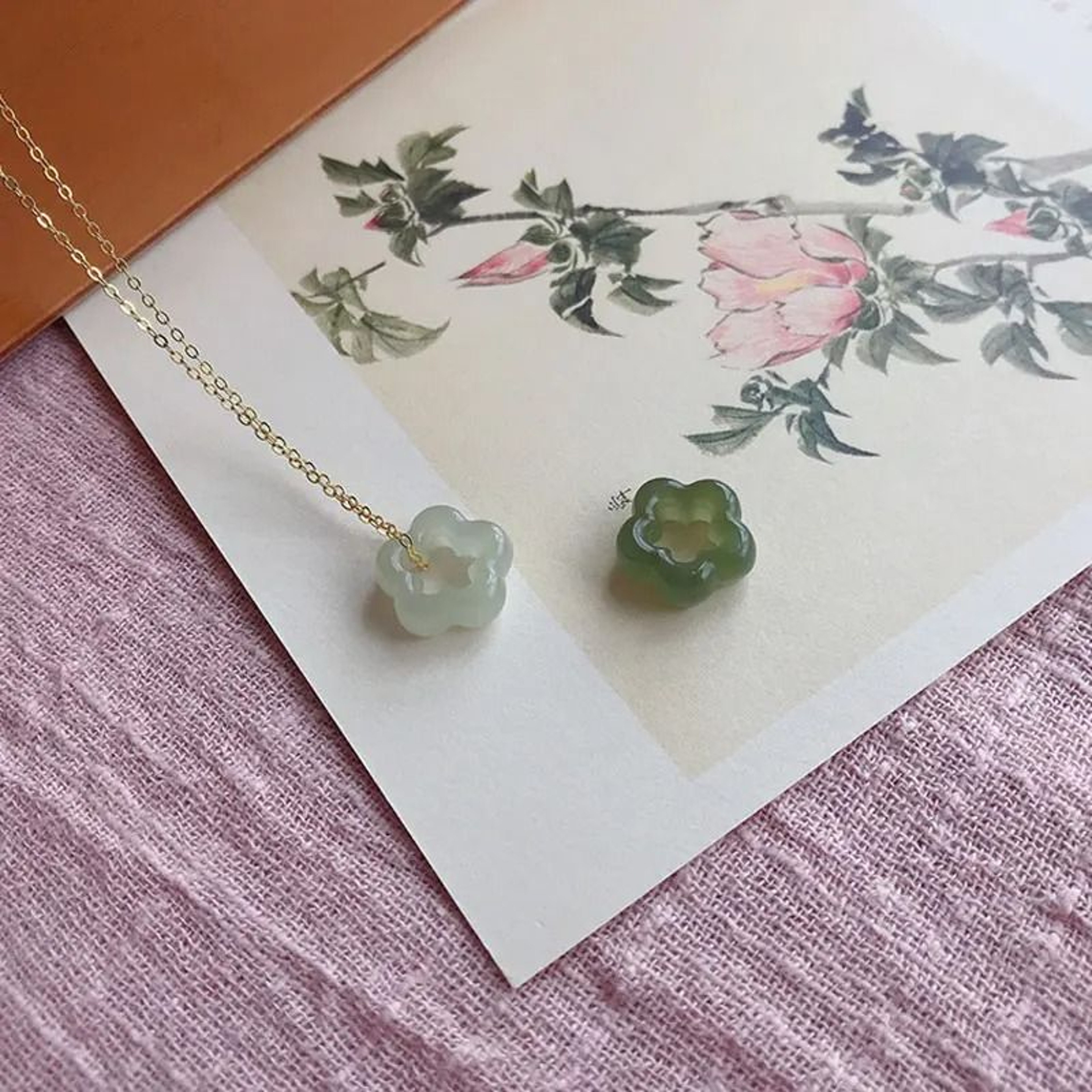 Jade Plum Blossom Pendant Necklace 2