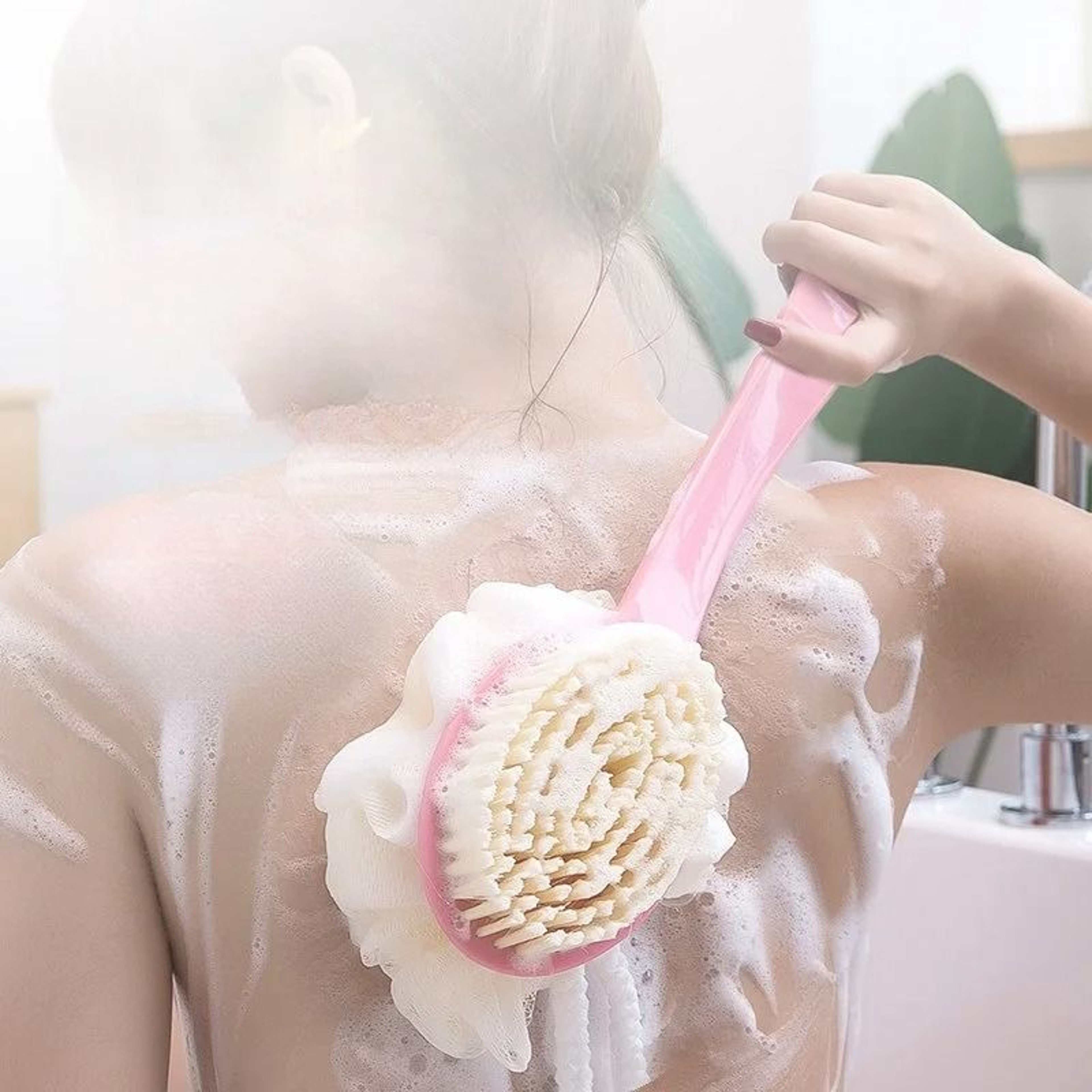 DualPurpose LongHandled Bath Brush With Soft Bristles  Integrated Bath Flower 2