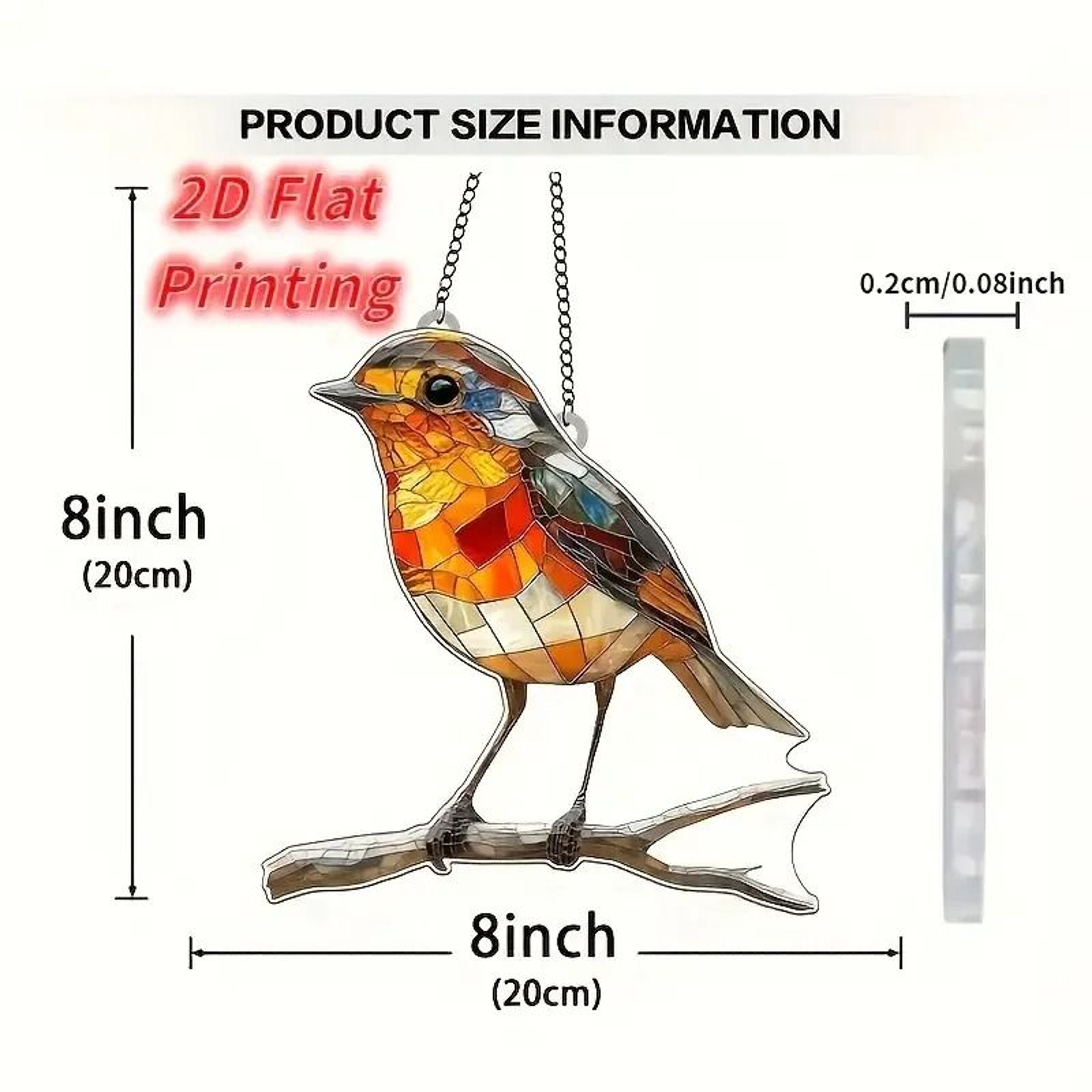 2D Flat Acrylic Robin Sun Catcher 8x8 In For Kitchen  Garden Wall Decor 5