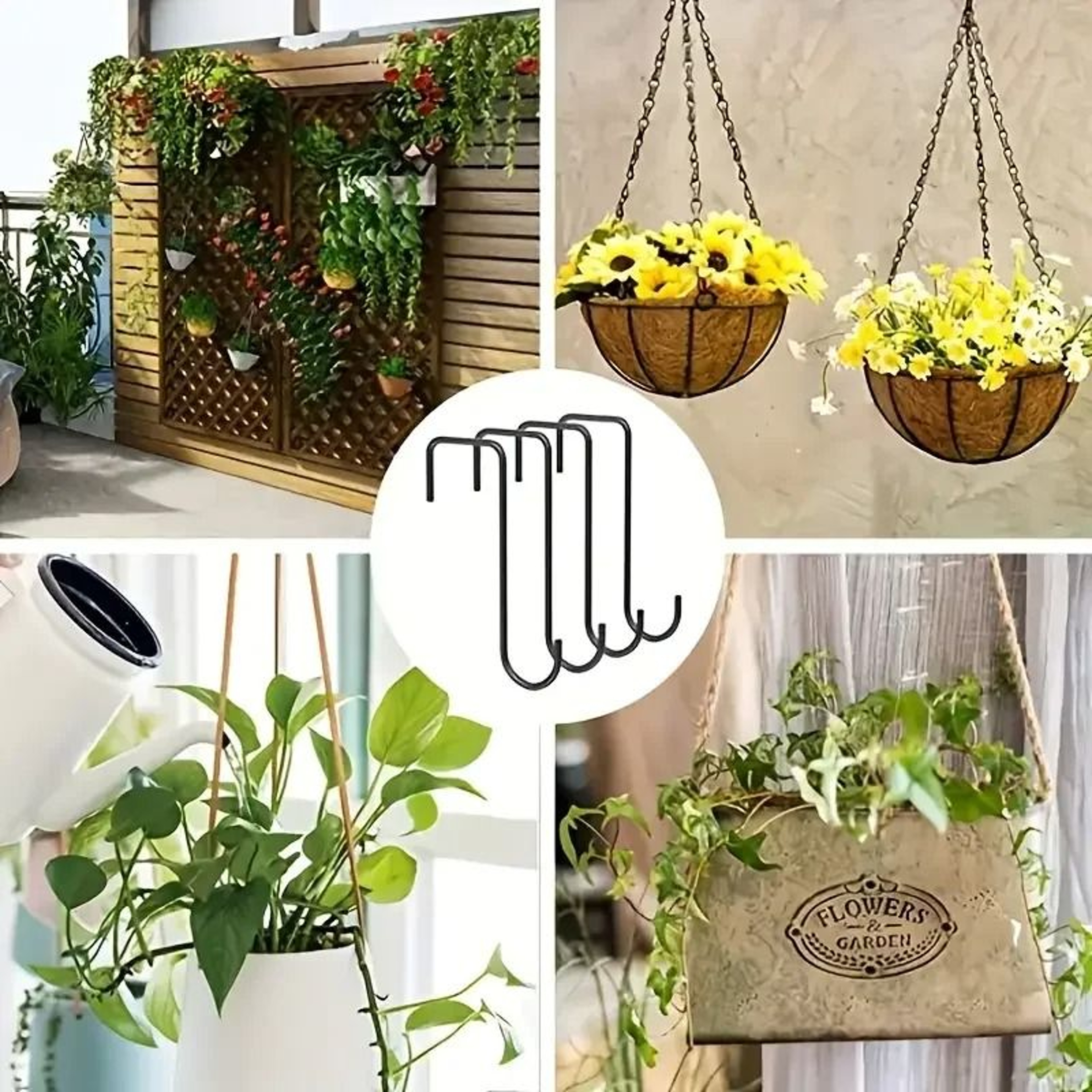 4 HeavyDuty Black Fence Hooks For Hanging Plants Bird Feeders  Lanterns  IndoorOutdoor Use 5