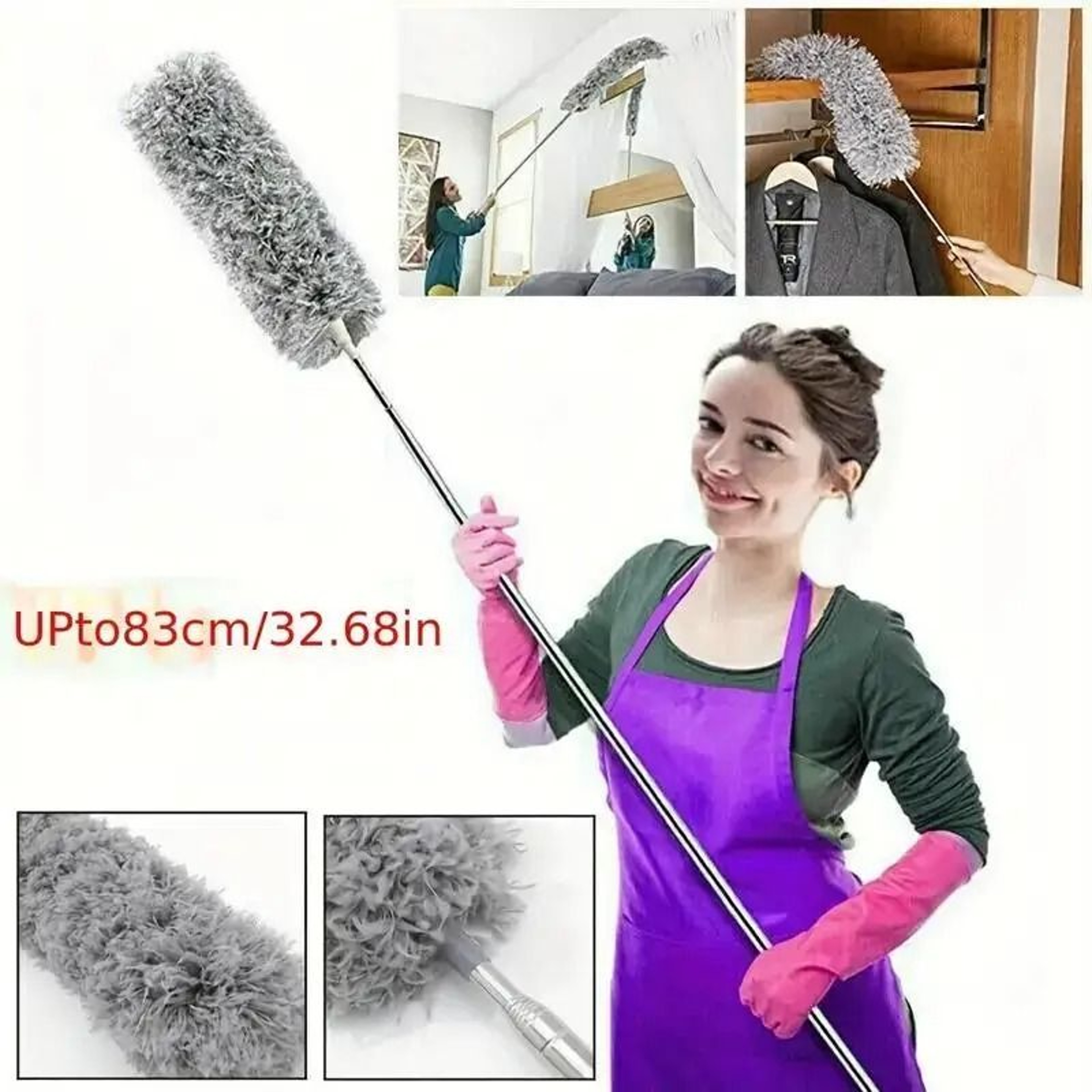 Extendable Microfiber Duster Pole  Bendable Stainless Steel Brush For HighReach Cleaning 2