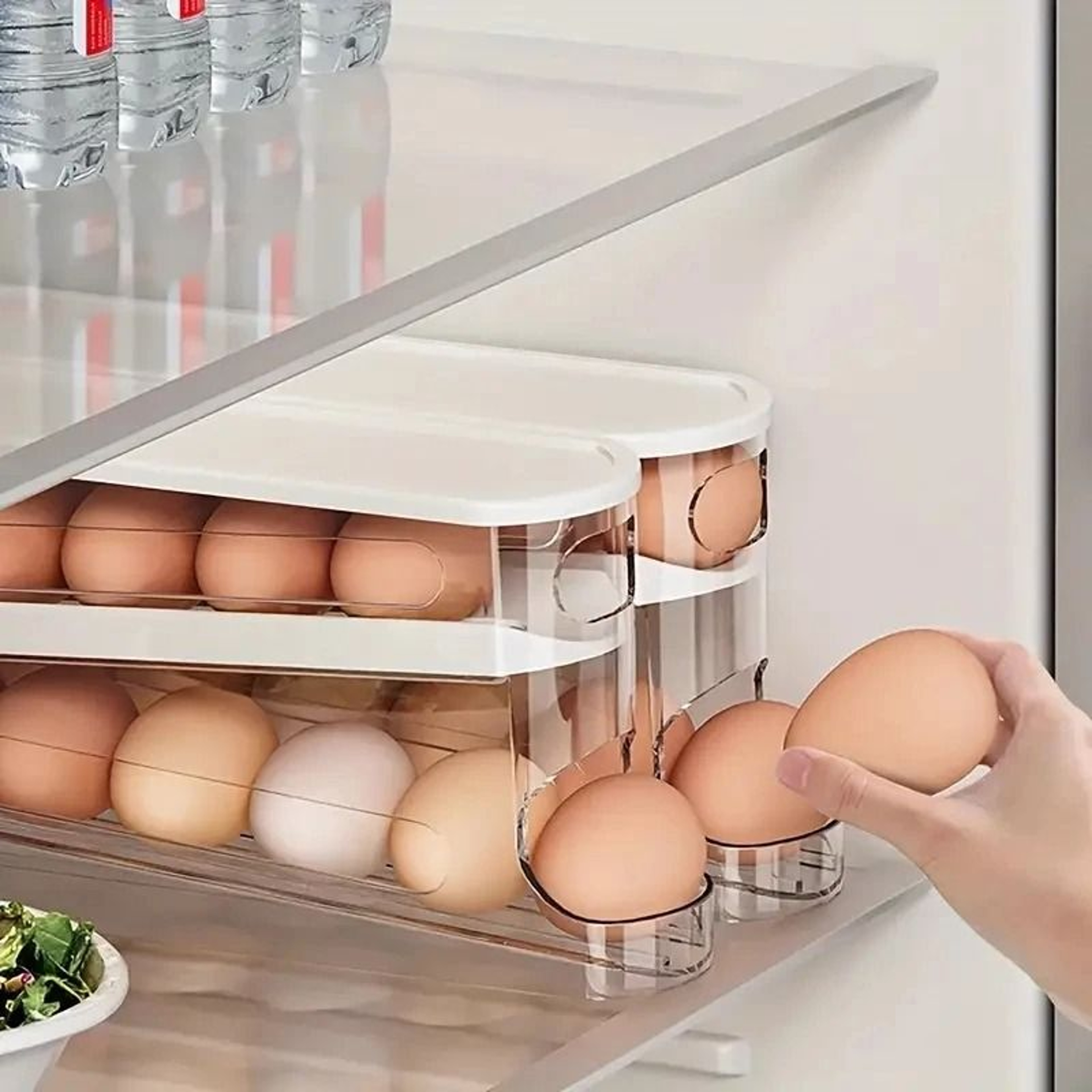AutoRotating Clear Egg Holder  2Layer SpaceSaving Fridge Organizer 2