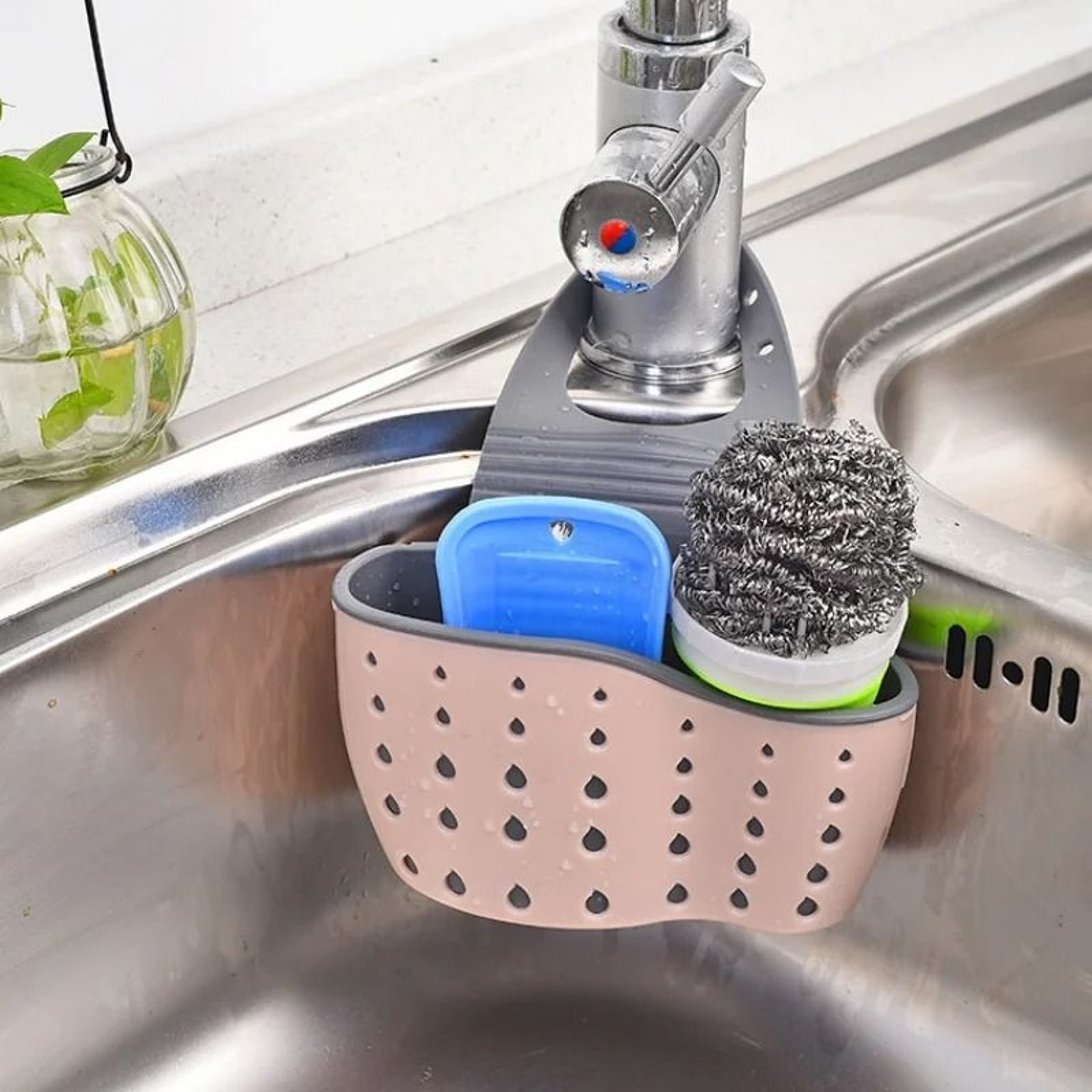 Adjustable SnapOn Sink Draining Bag  DoubleLayer Kitchen Sponge Holder 0
