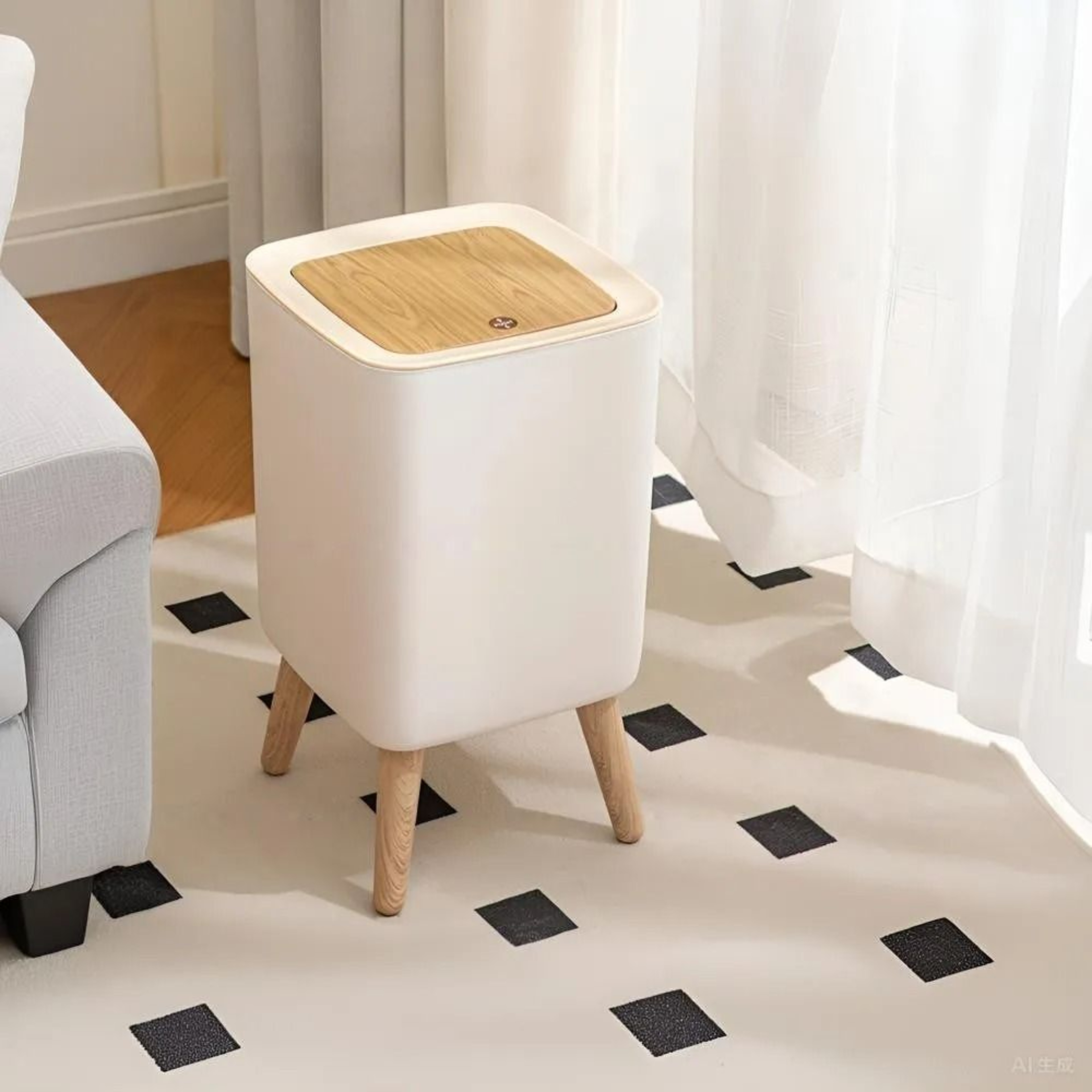 Nordic HighFoot Clamshell Garbage Can  Elegant PressTop Design For Modern Homes 0