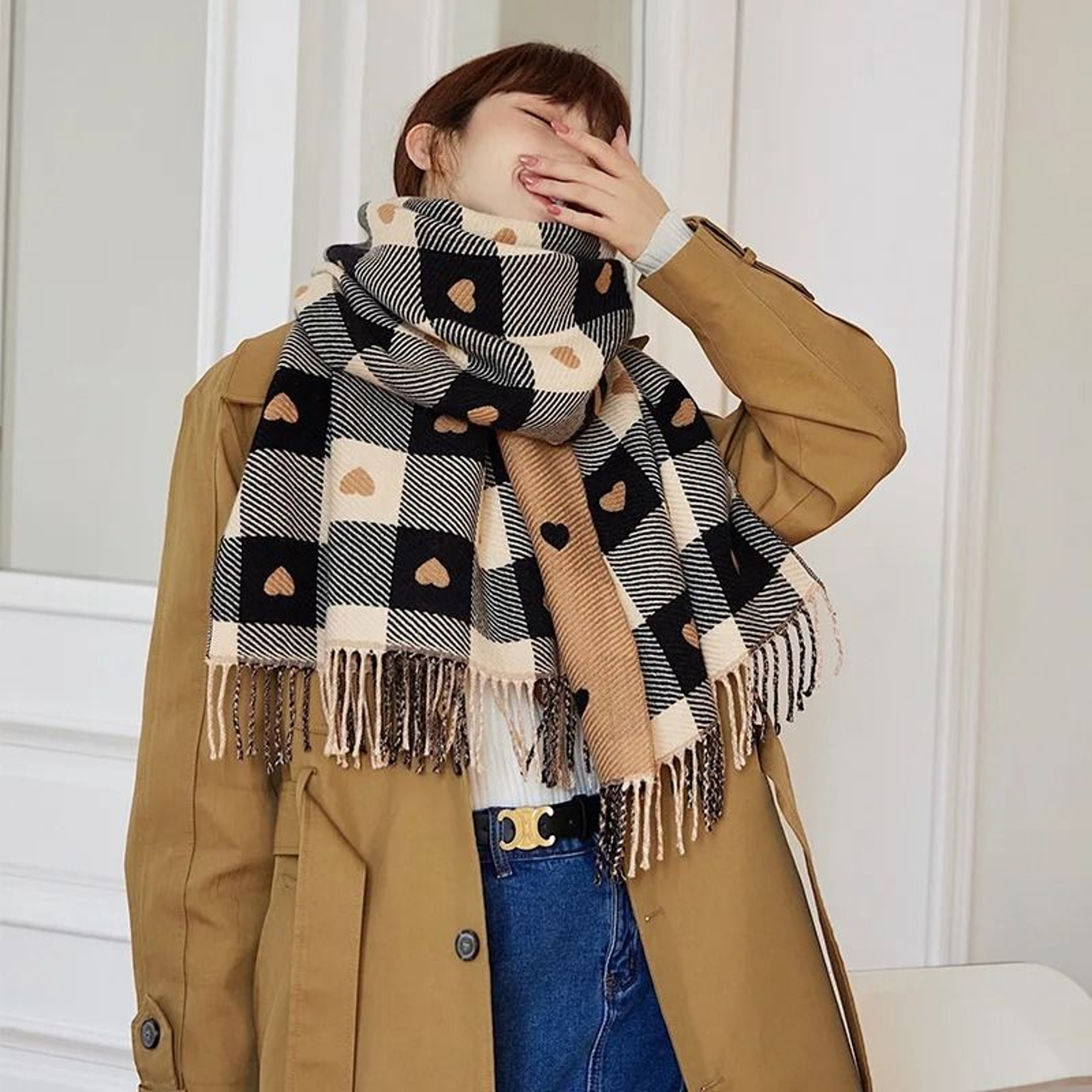 Autumn  Winter HeartShaped Plaid Scarf  Thick Oversized Blanket Shawl 3