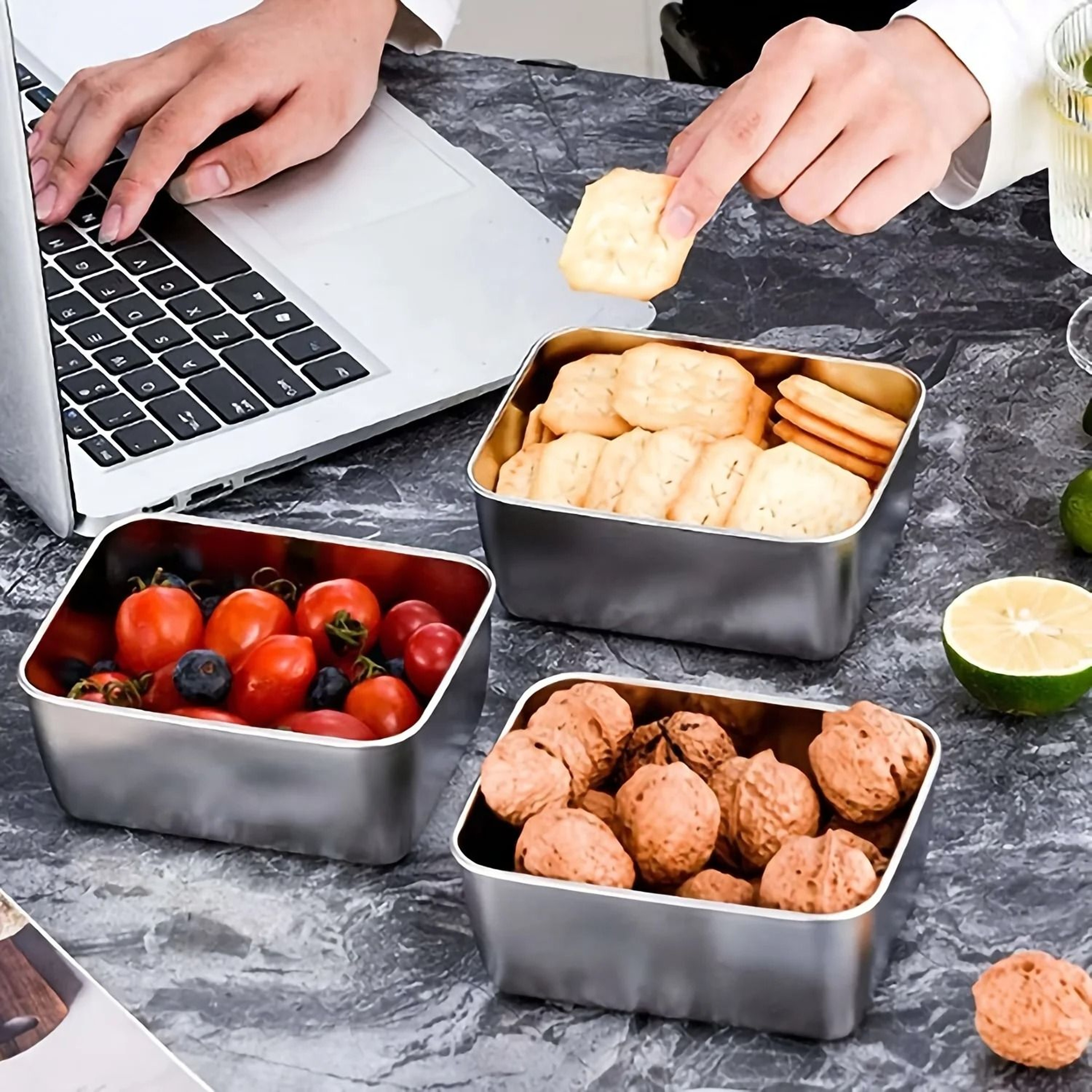 6Piece Stainless Steel Food Storage Set  Leakproof Stackable  Reusable 3