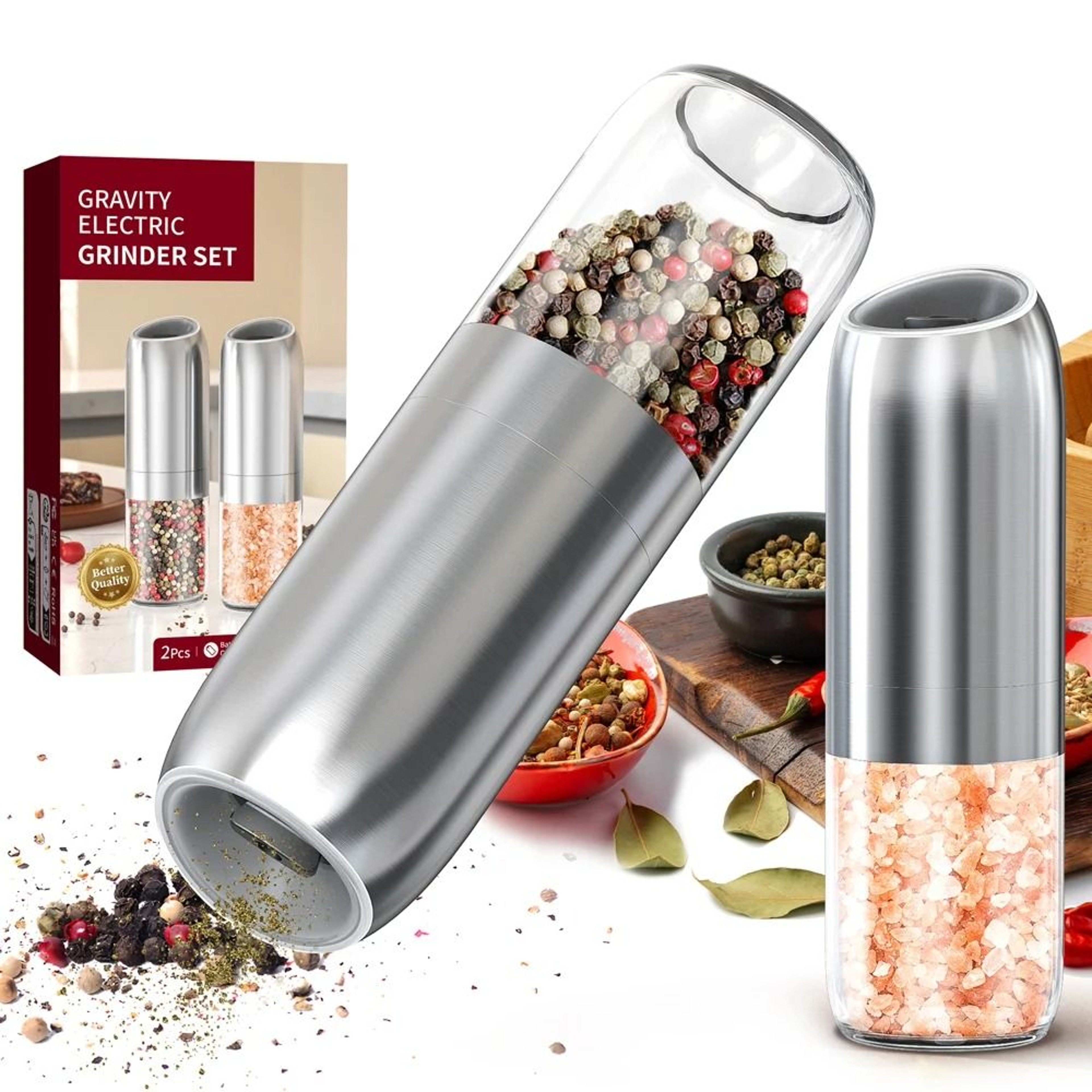 New Upgraded Larger Capacity Electric Salt  Pepper Grinder Set  Gravity Sensor  LED Light 0