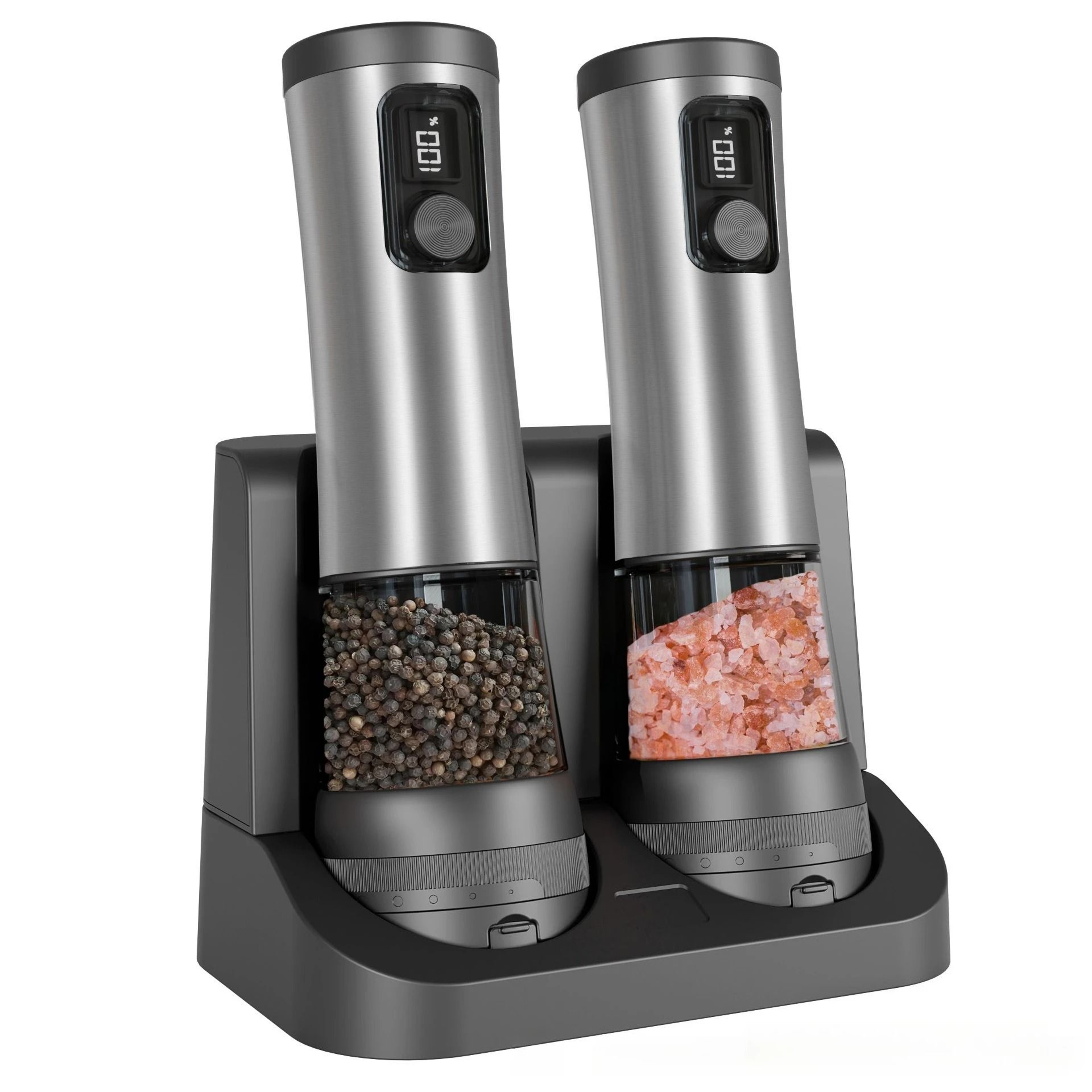 Rechargeable Electric Salt  Pepper Grinder Set  Dual Charging Base  LED Display 0