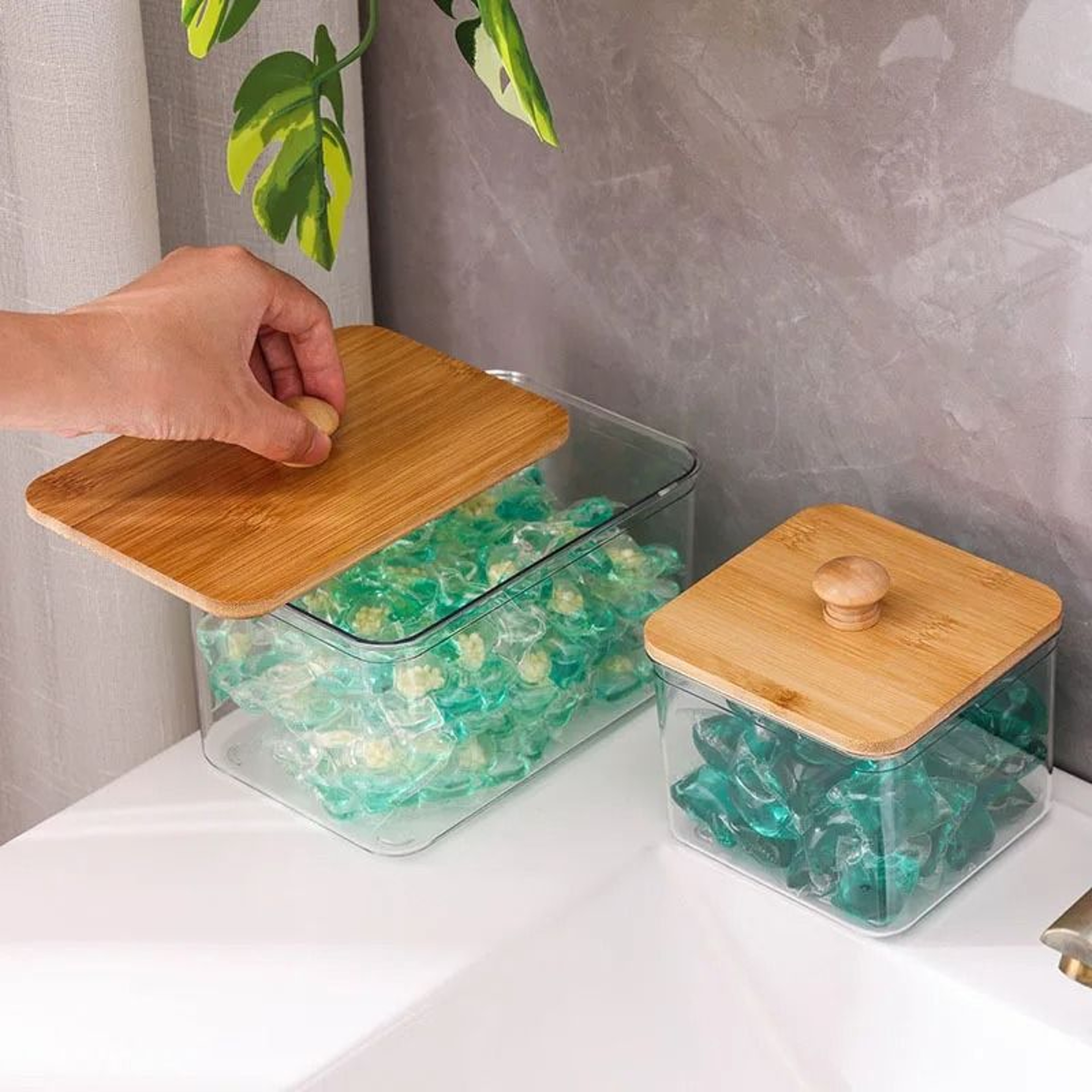 Aesthetic Bamboo Lid Storage Collection  Decorative Laundry  Desktop Organizer 1