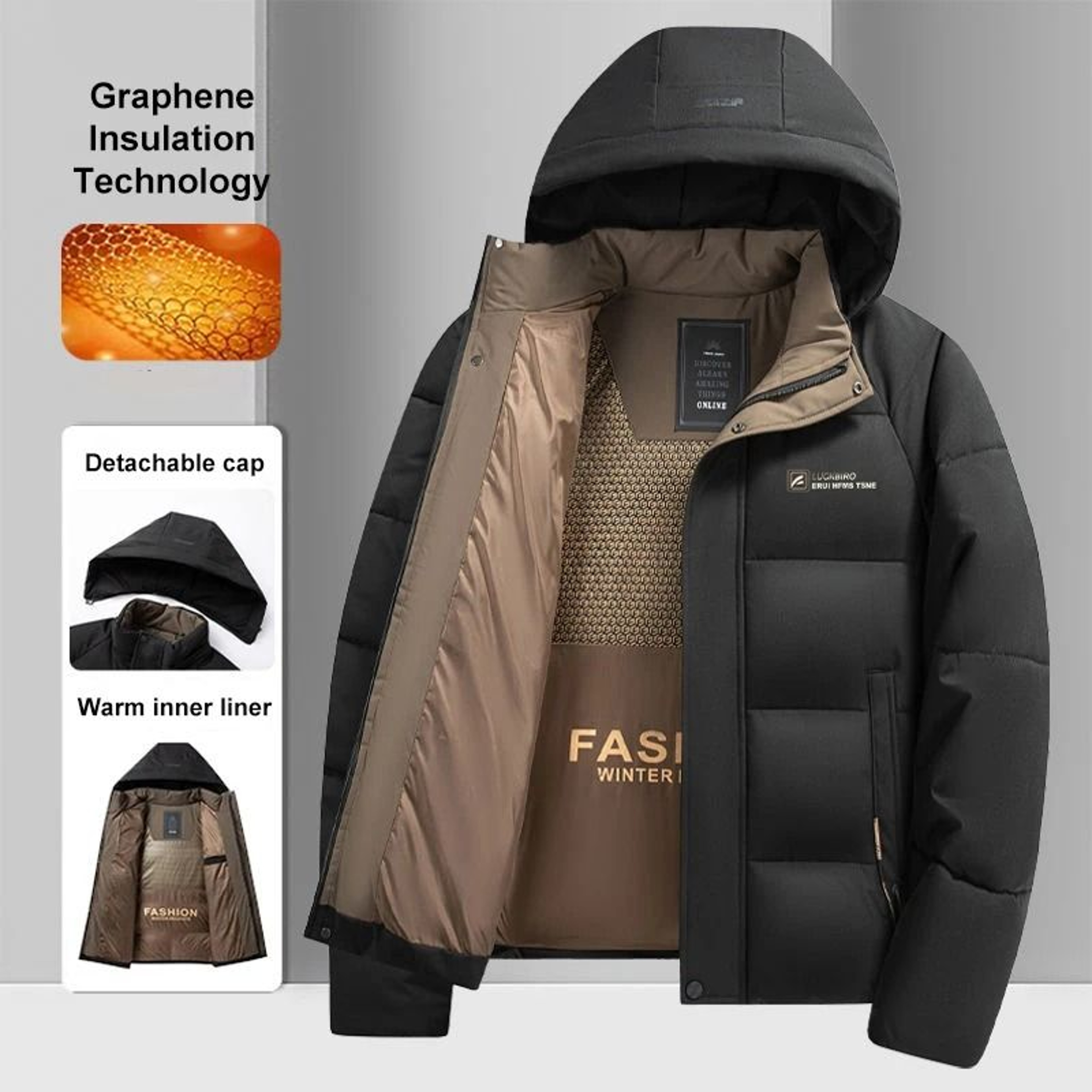 Graphene Thermal Windproof Jacket  Mens Winter Fashion Hooded Overcoat 7