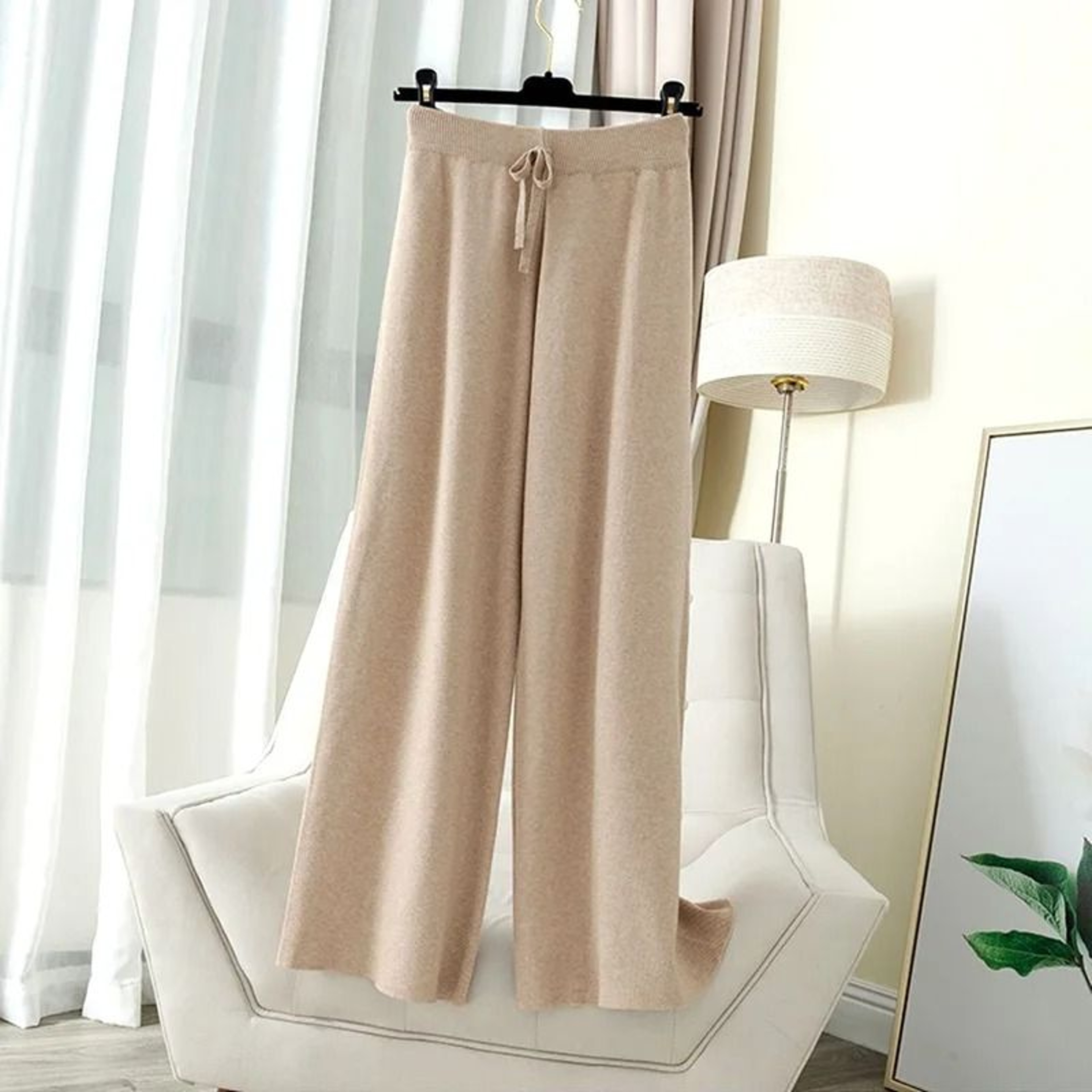 Thick Warm Knitted Casual Pants  Chic Elastic High Waist Straight Trousers 9