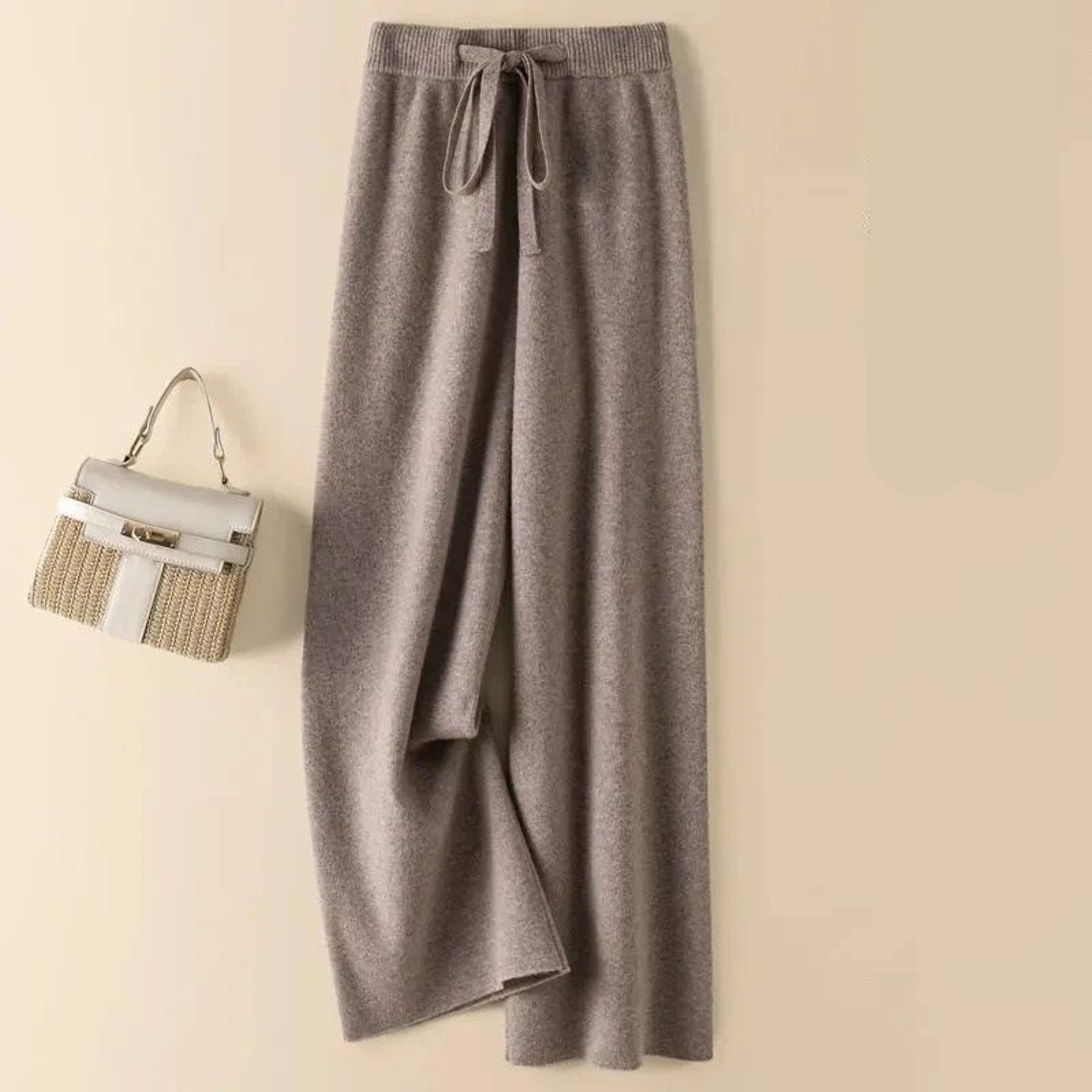 Thick Warm Knitted Casual Pants  Chic Elastic High Waist Straight Trousers 0