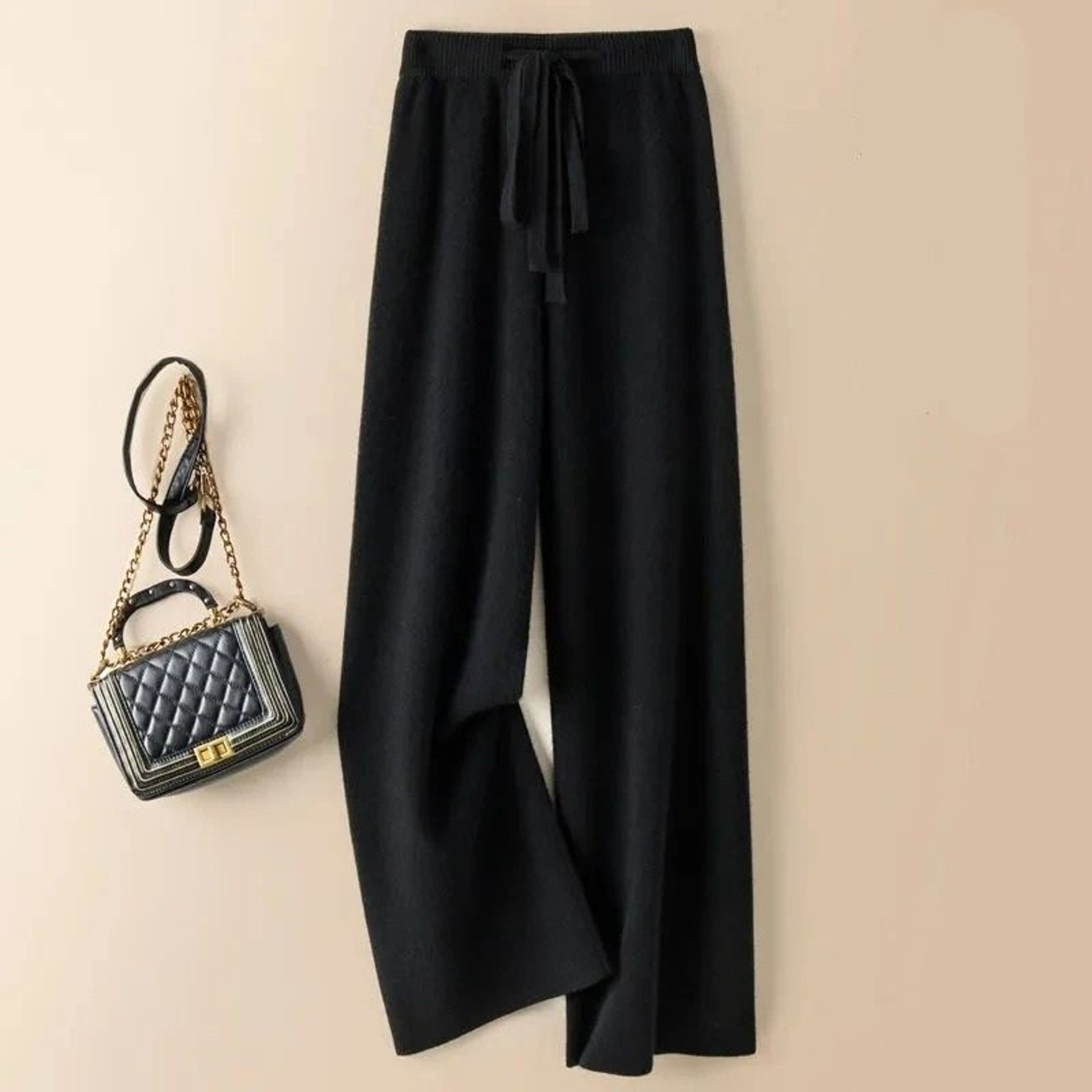 Thick Warm Knitted Casual Pants  Chic Elastic High Waist Straight Trousers 1