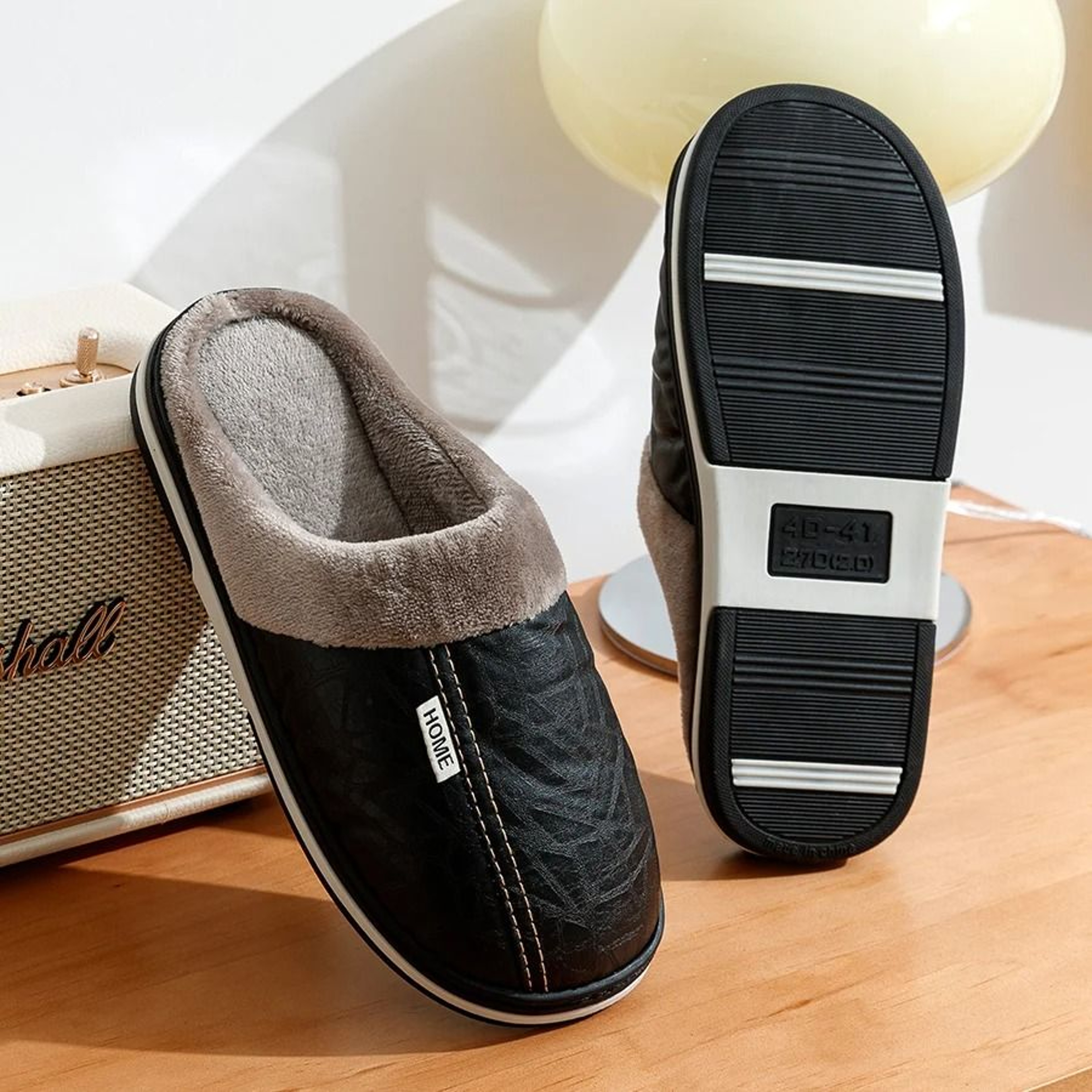 PU Leather Big Sizes Mens Slippers  Waterproof Winter Home Houseshoes 4