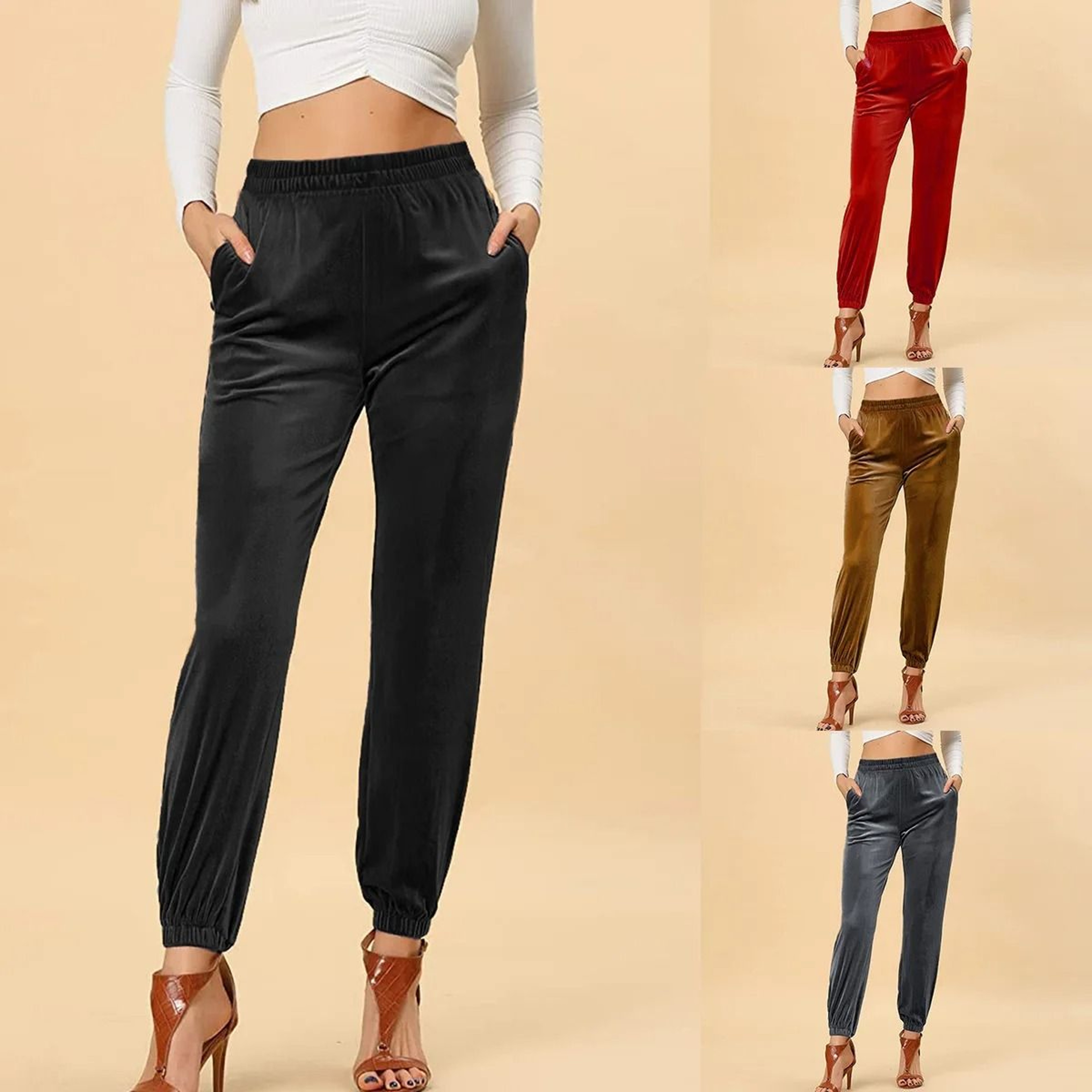 Relaxed Fit Velvet Harem Pants  HighWaisted Velour Joggers For Women 1