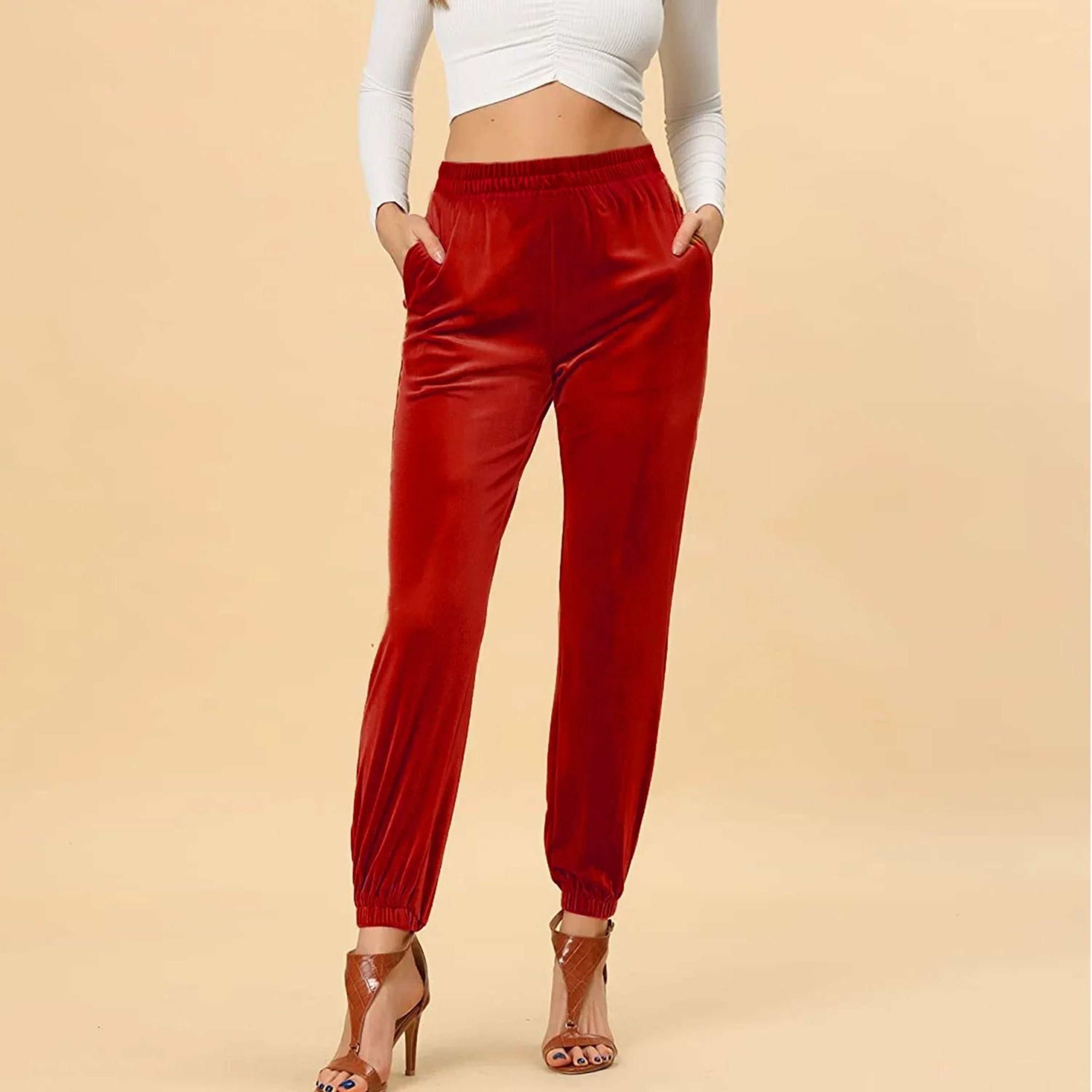 Relaxed Fit Velvet Harem Pants  HighWaisted Velour Joggers For Women 10