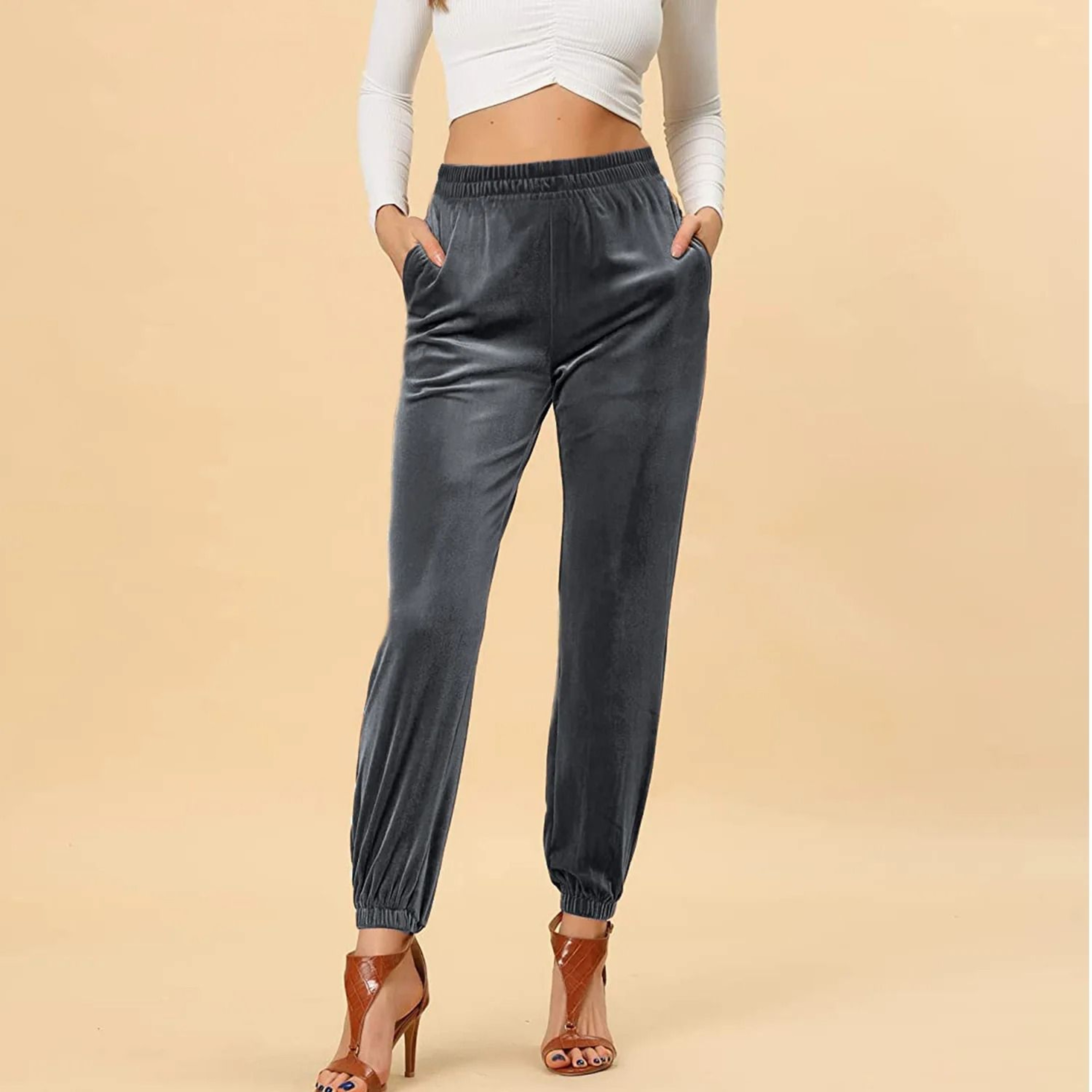 Relaxed Fit Velvet Harem Pants  HighWaisted Velour Joggers For Women 8