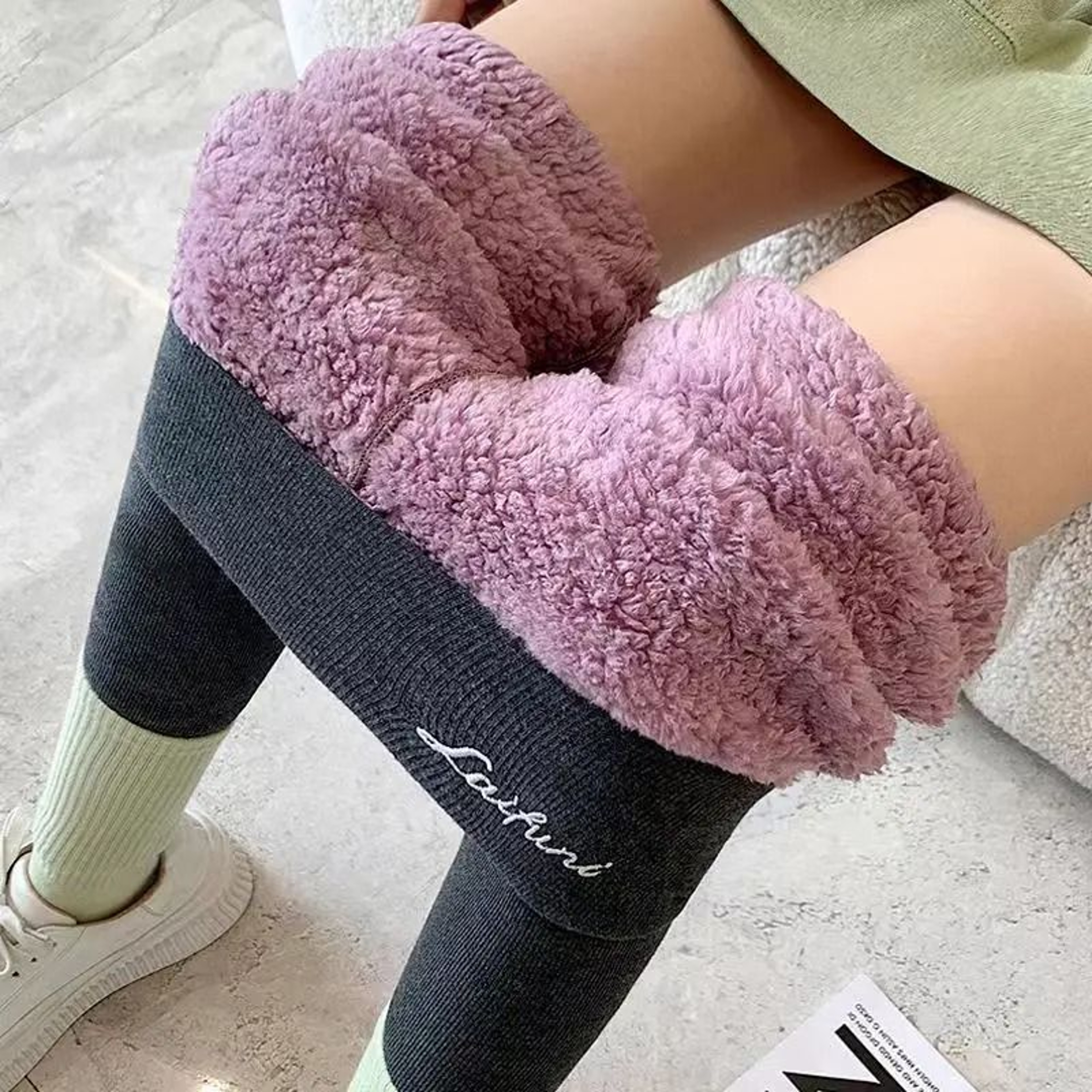 FleeceLined Letter Print Leggings  HighWaisted Thermal Winter Trousers 1