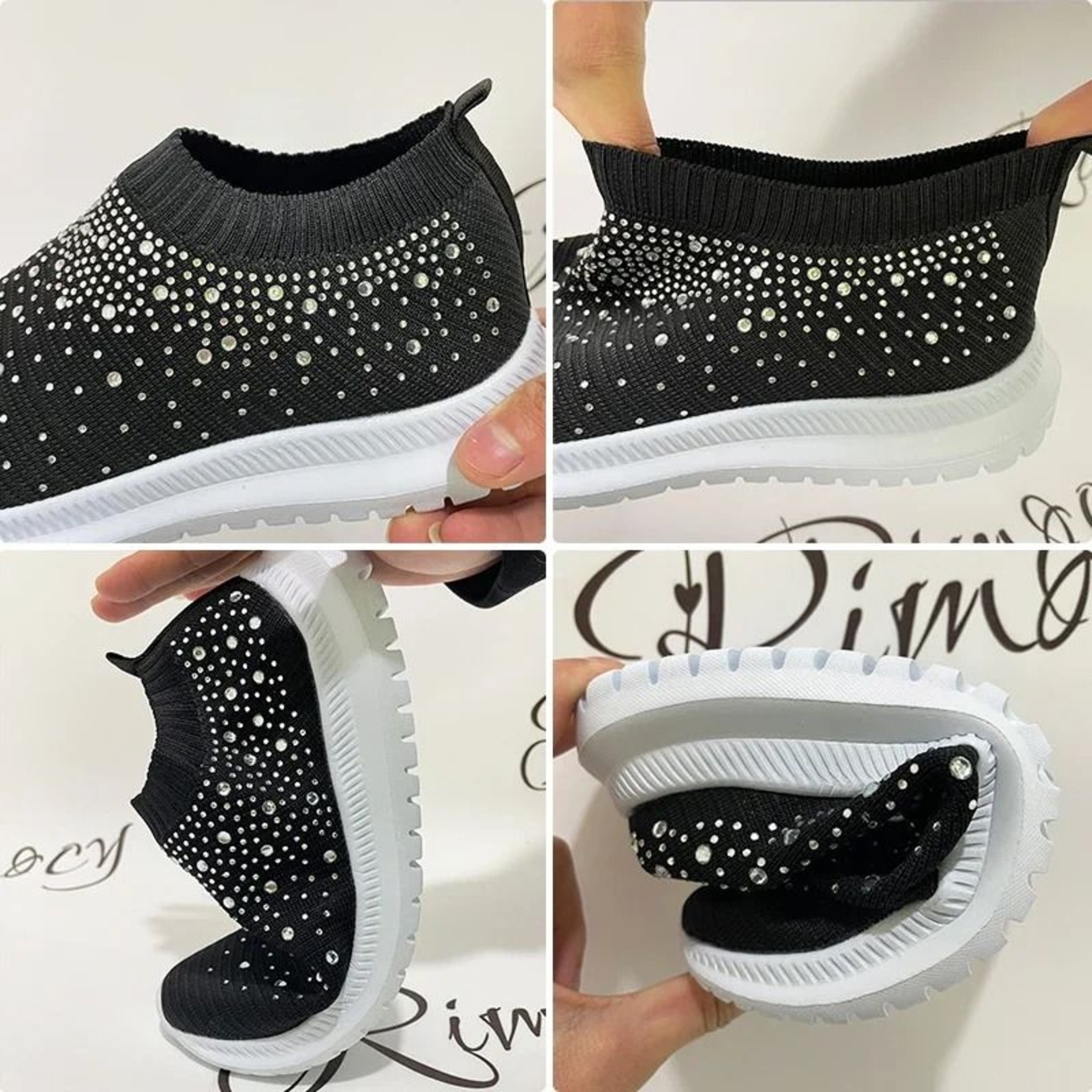 Crystal Breathable Mesh Sneakers  Lightweight Soft Bottom Flats For Women 6