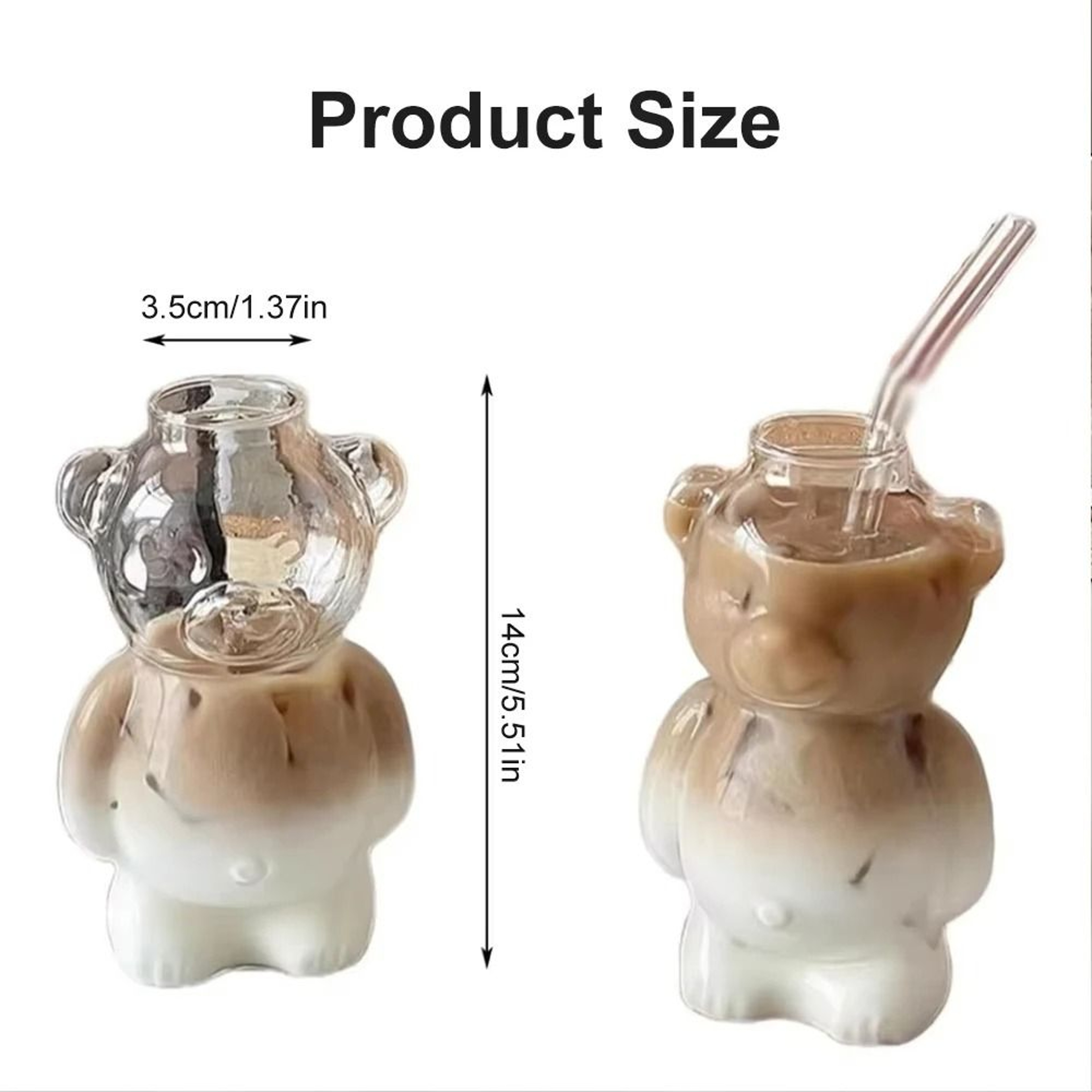 Cartoon Bear Glass Mug  108 Oz Creative Transparent Cup With Straw 1