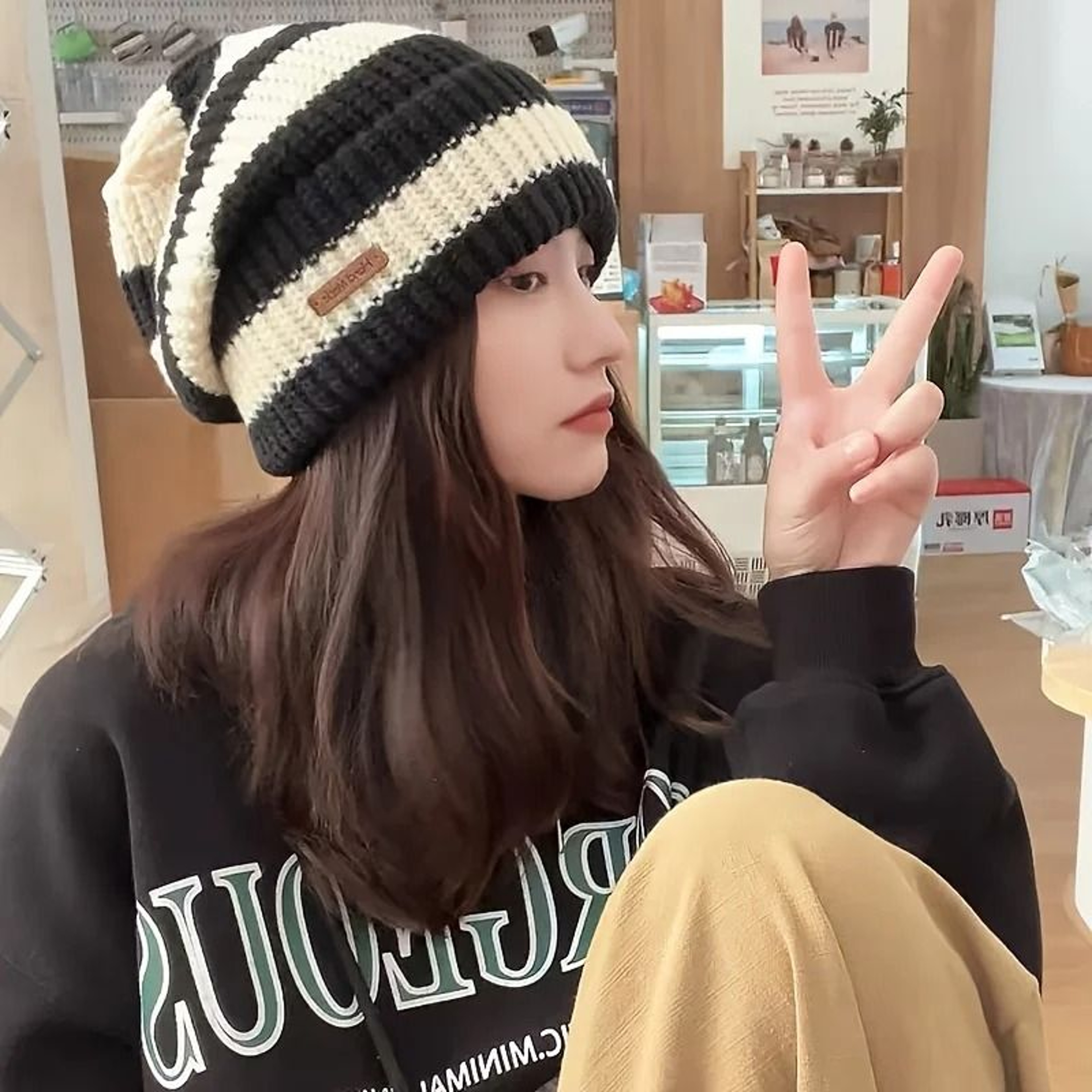 Korean Fashion Striped Knitted Hat  Lightweight Windproof Beanie For Men  Women 3