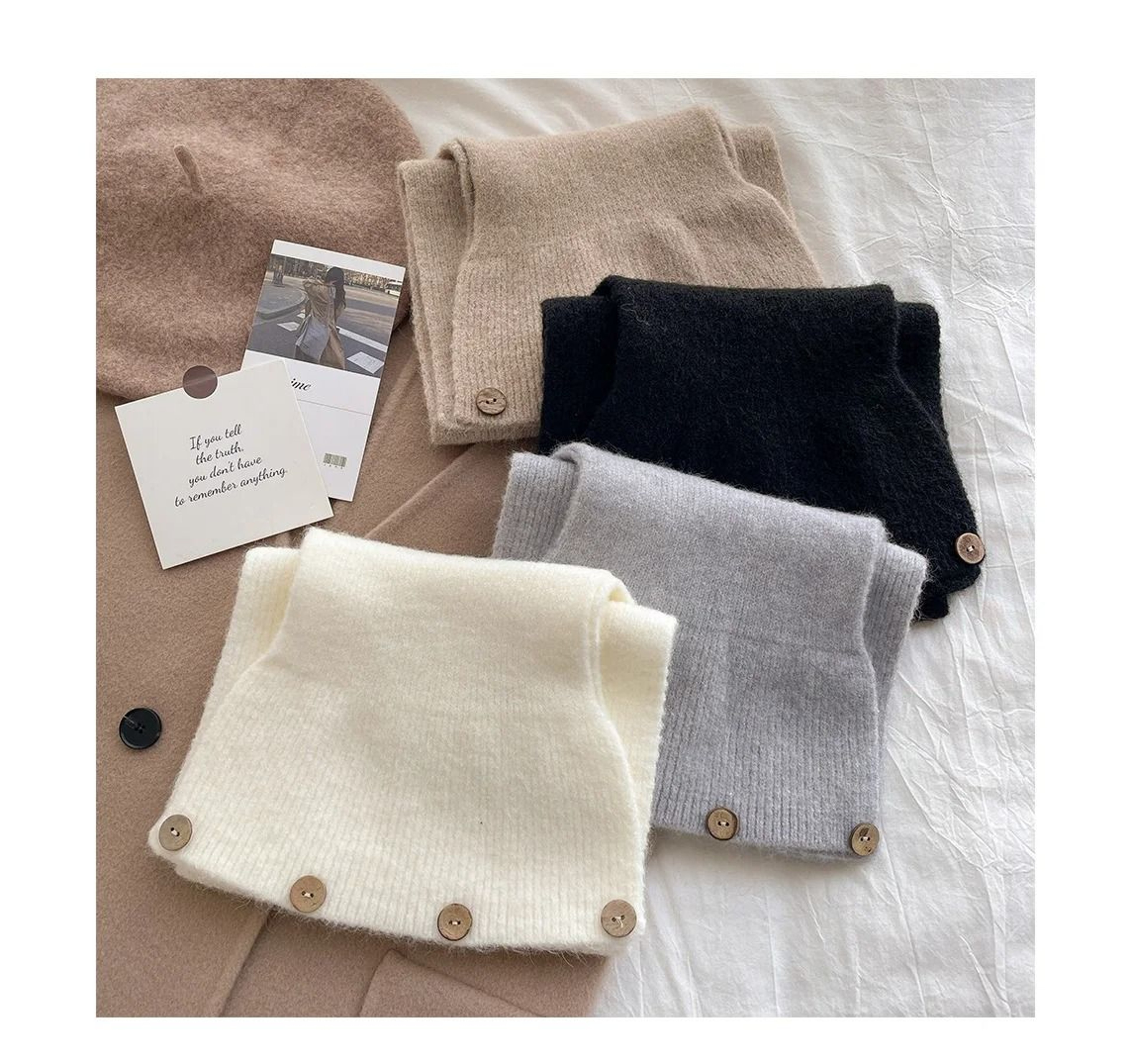 Korean Edition CrossKnit Scarf  Stylish ColorBlocked Thermal Button Neck Cover 3