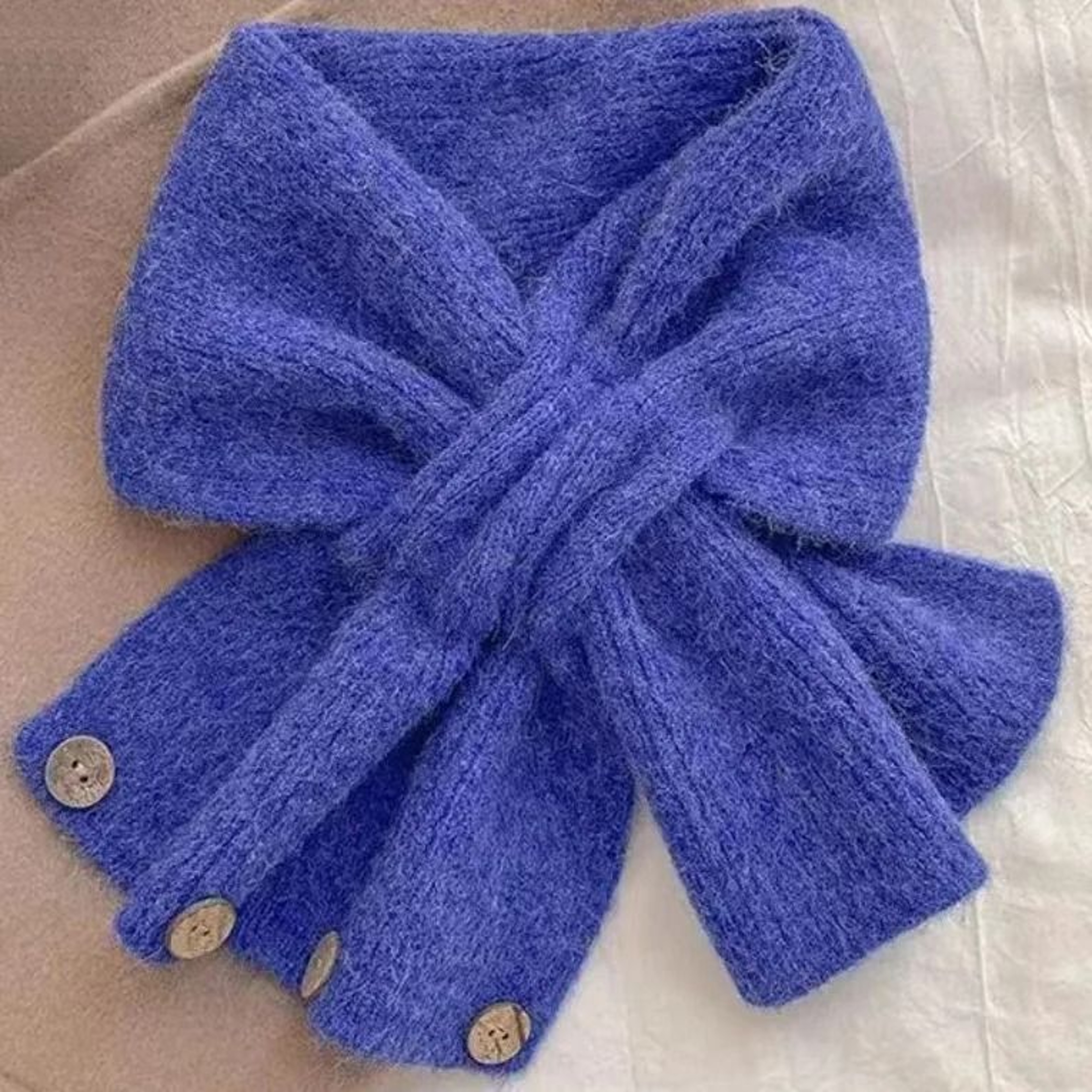 Korean Edition CrossKnit Scarf  Stylish ColorBlocked Thermal Button Neck Cover 8