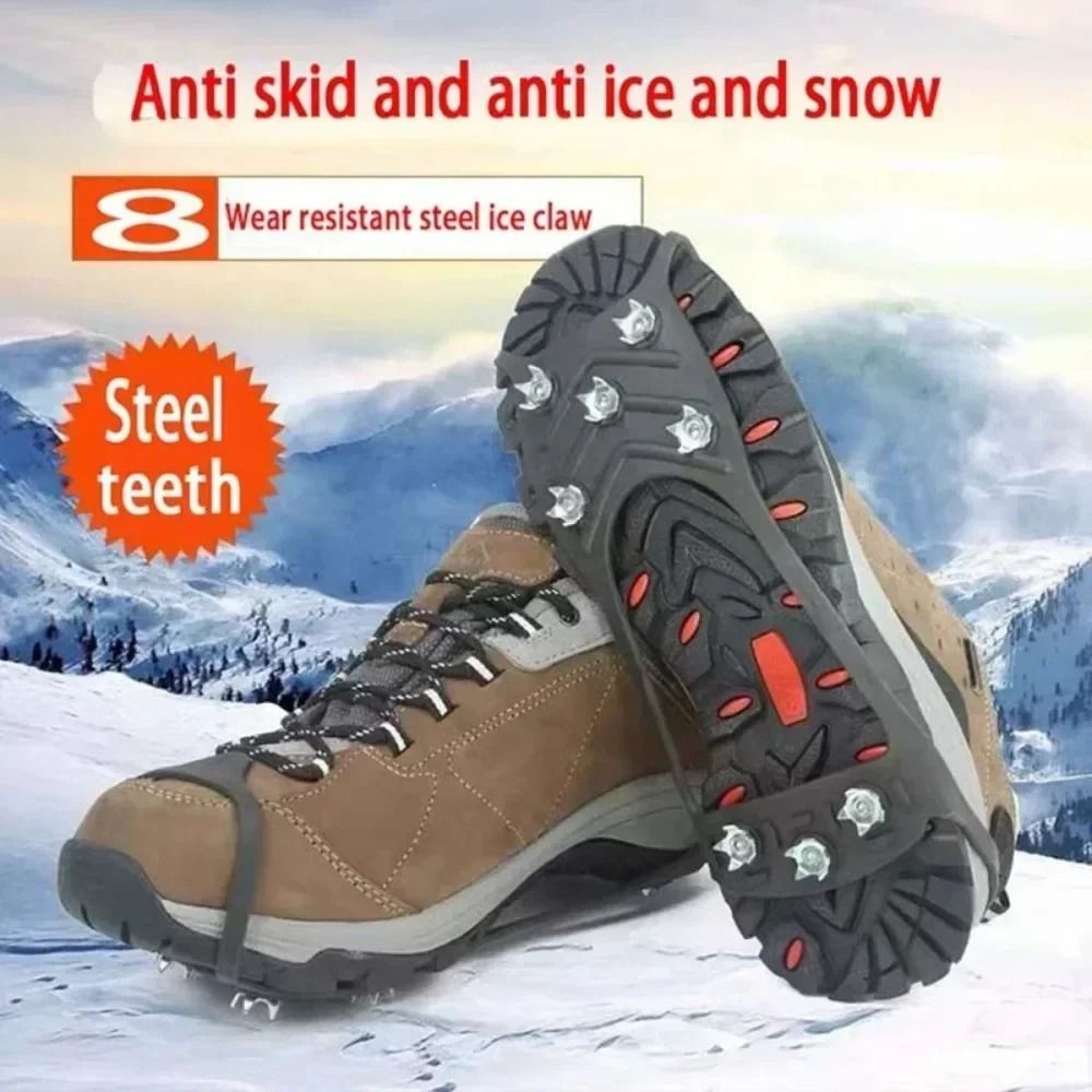 8Teeth Professional Ice Grippers  HeavyDuty AntiSlip Snow Crampons For Hiking  Climbing 2