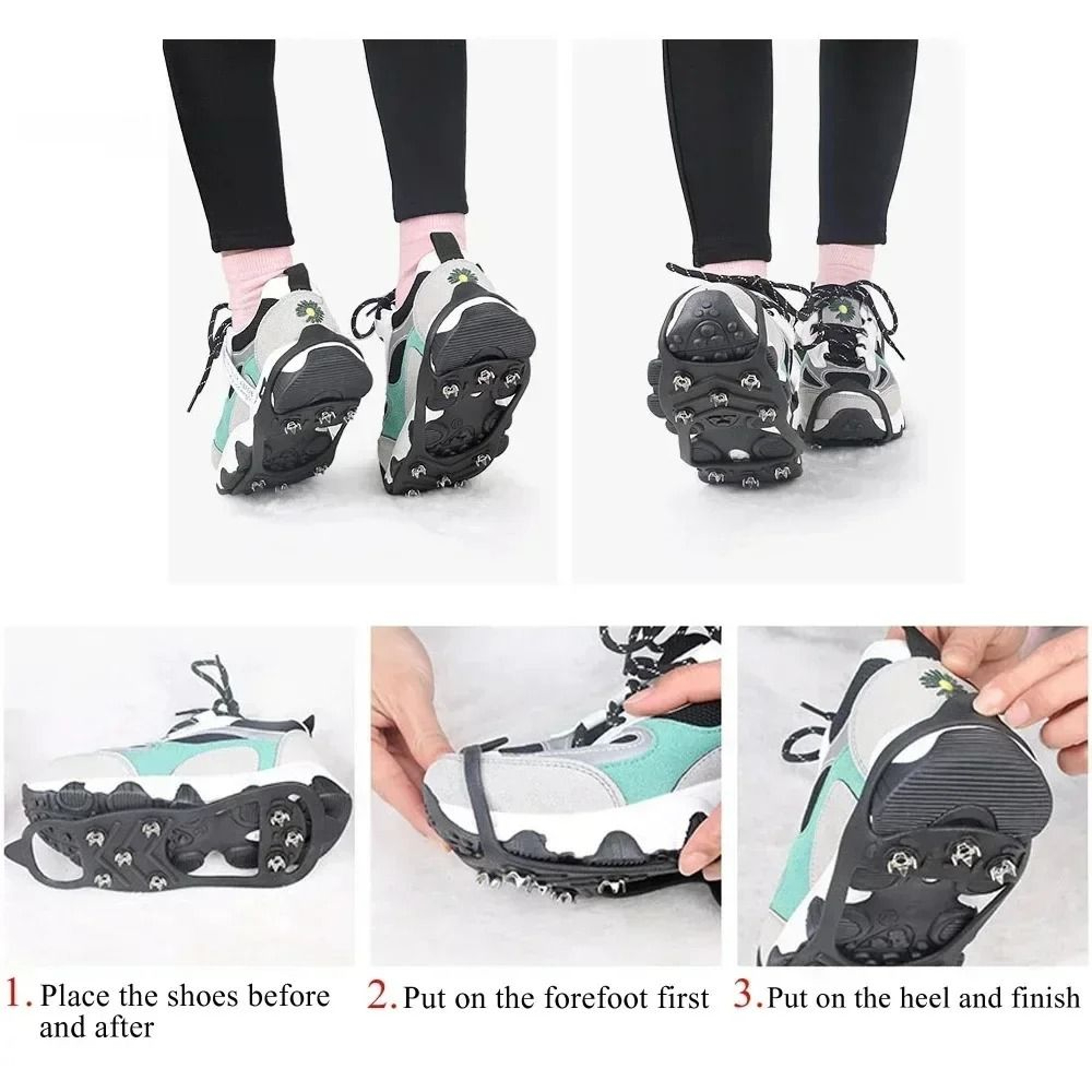 8Teeth Professional Ice Grippers  HeavyDuty AntiSlip Snow Crampons For Hiking  Climbing 4