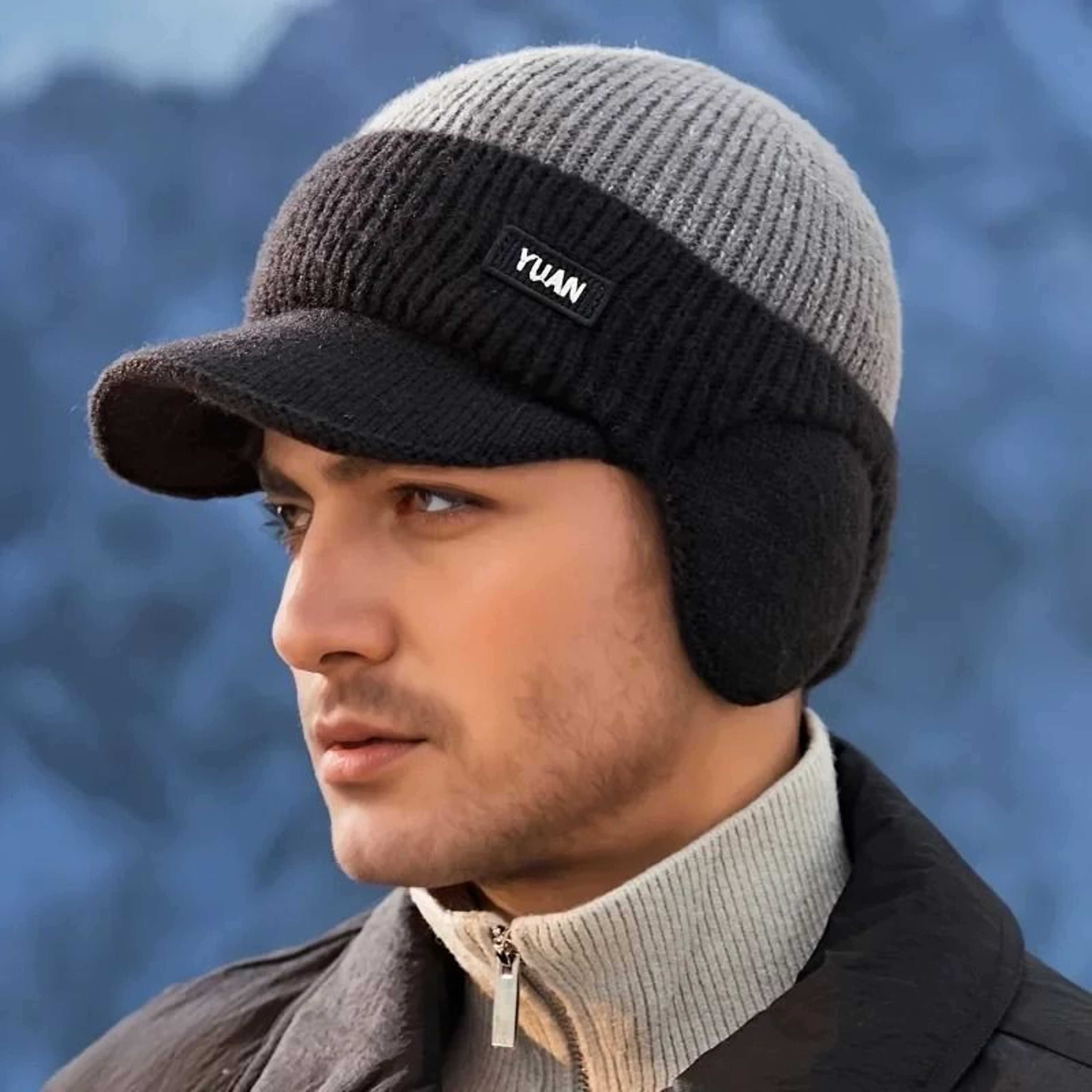 DualTone Knit Baseball Cap  Stylish Winter Dad Hat With Integrated Ear Protection 9