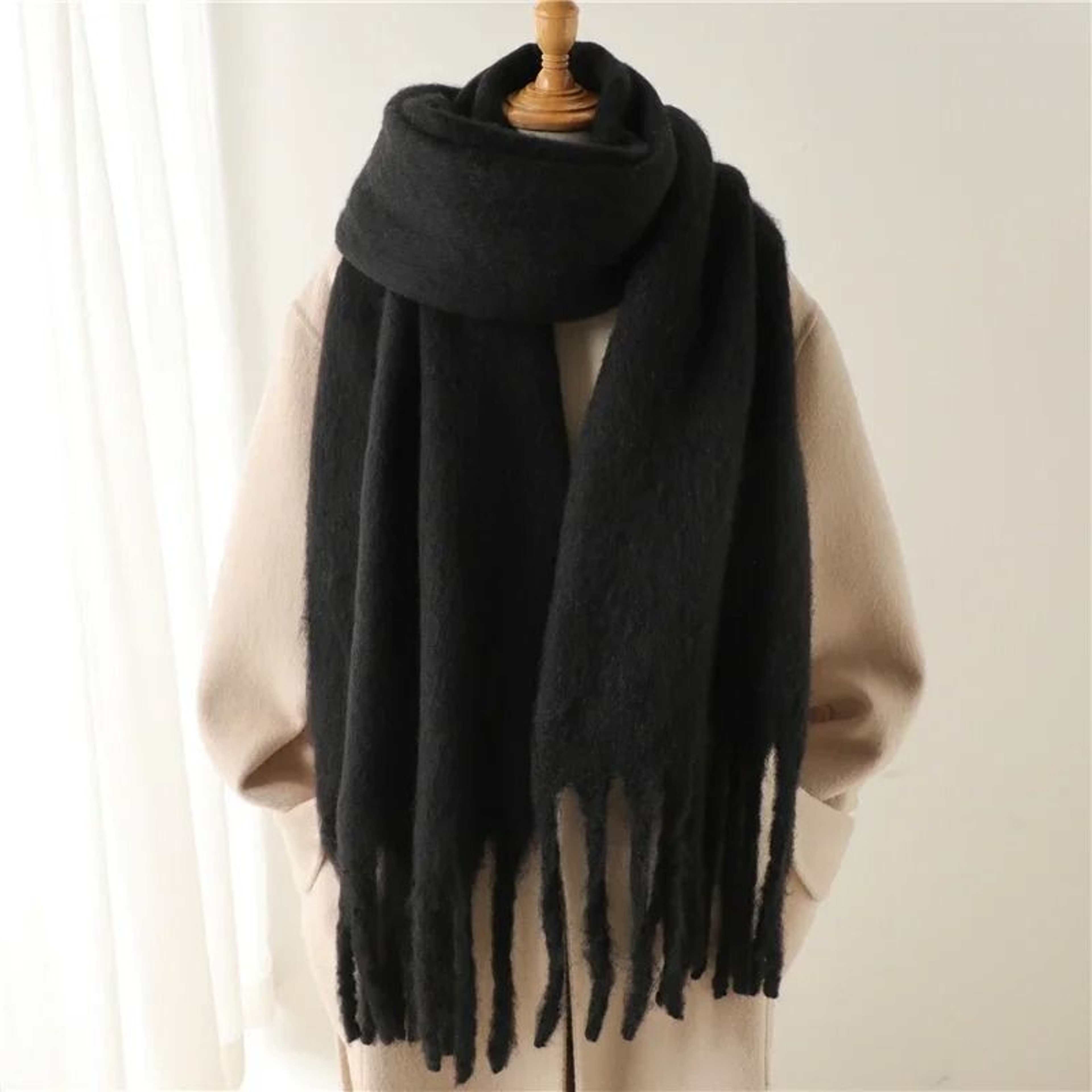 Winter CashmereSoft Pashmina Scarf  Oversized Solid Blanket Wrap With Large Tassels 8