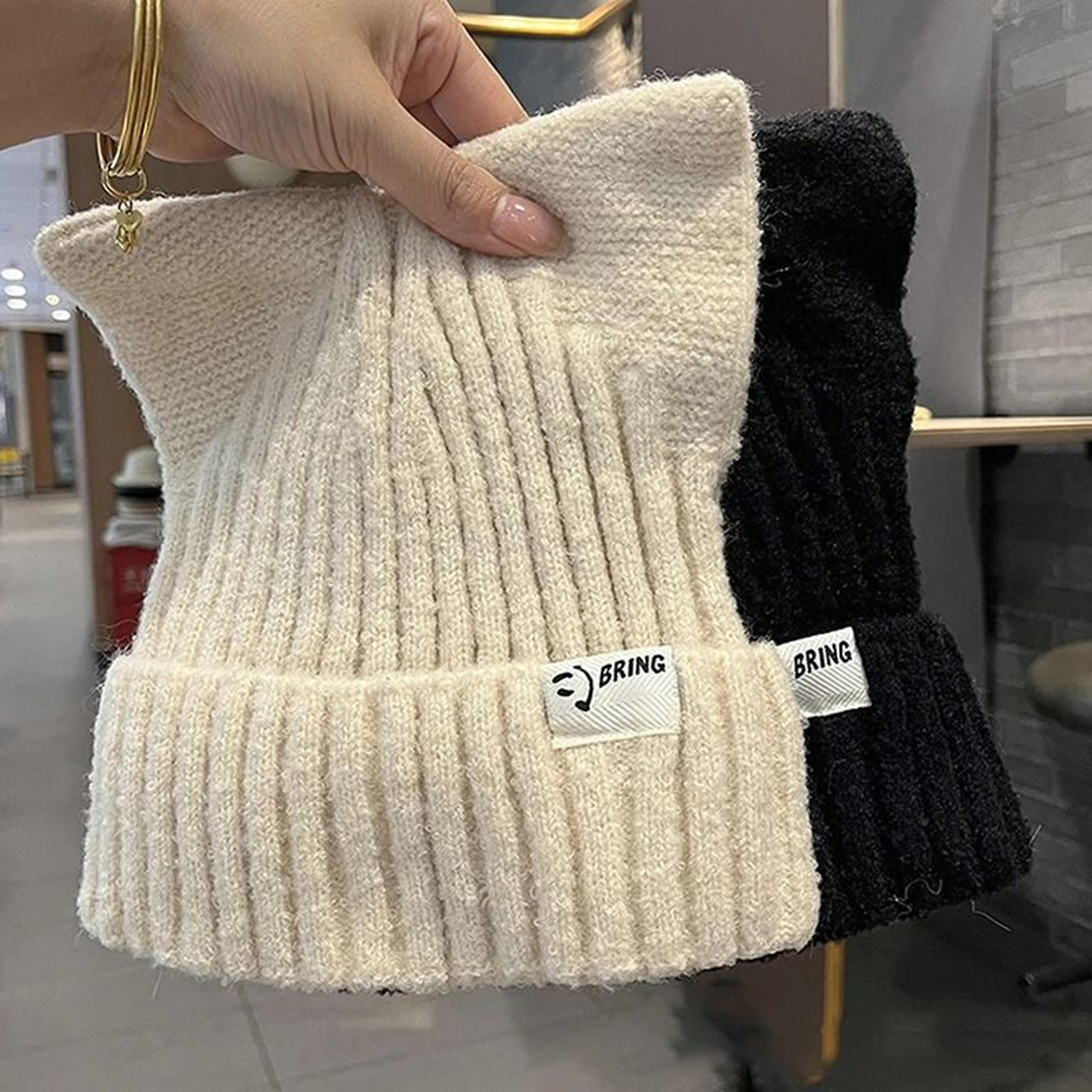 Cute Cat Ears Beanie  Sweet  Versatile Thermal Knitted Hat For Women 2