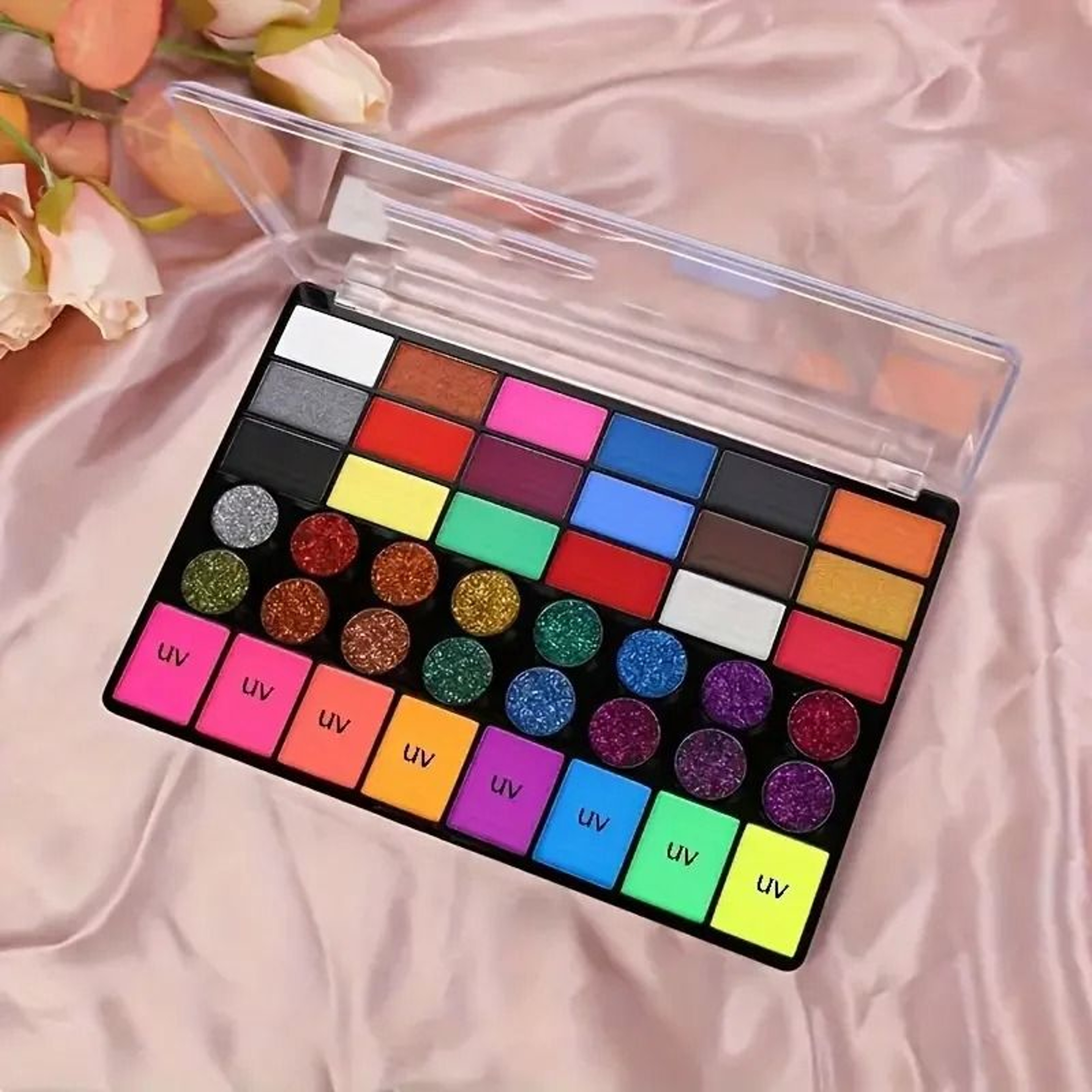 42Color Professional WaterSoluble Face  Body Paint Palette  UV Neon Glitter  Classic Makeup Set 6