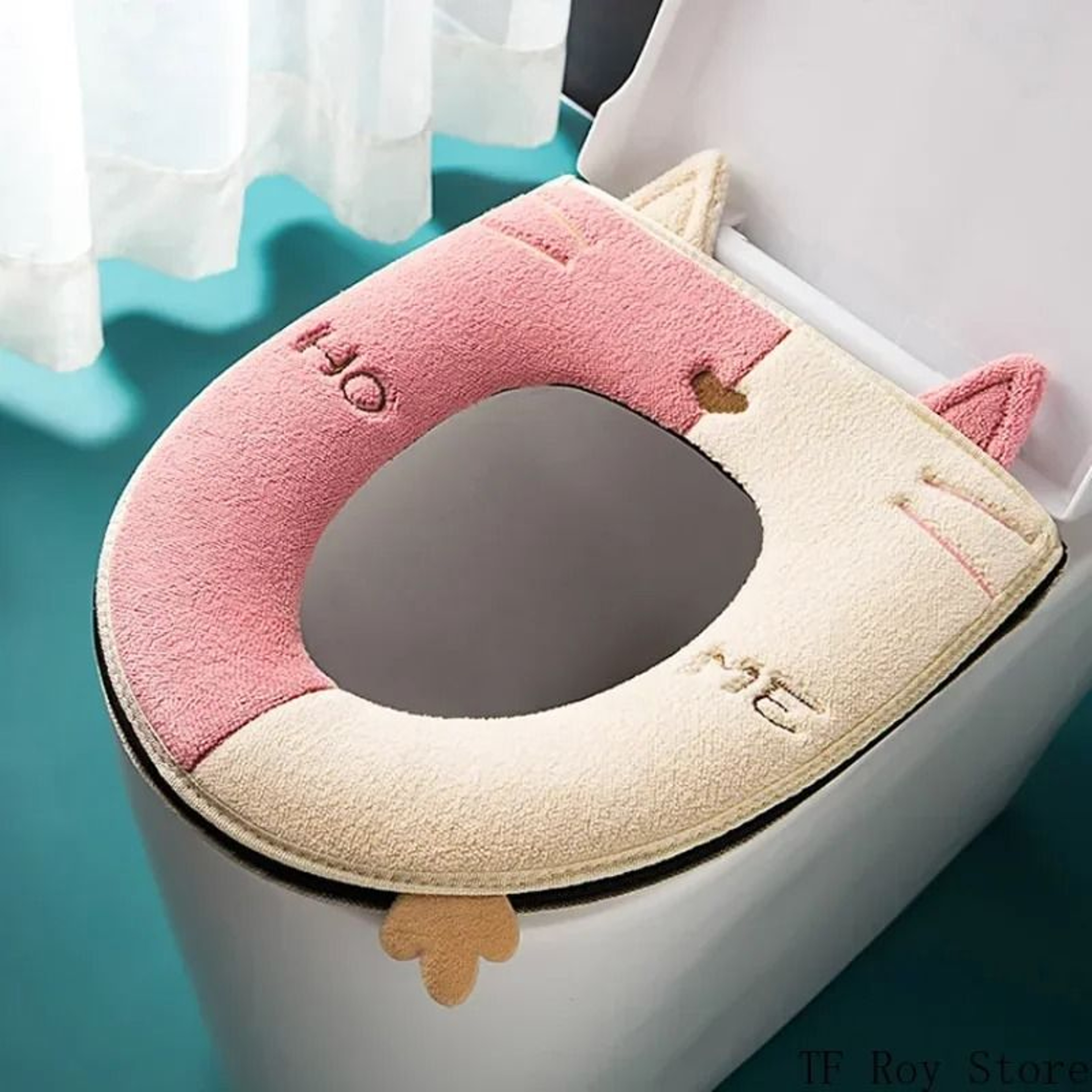 Universal Cartoon Cat Plush Toilet Mat  Thicken Thermal Cushion With Hygienic Lifting Handle 10
