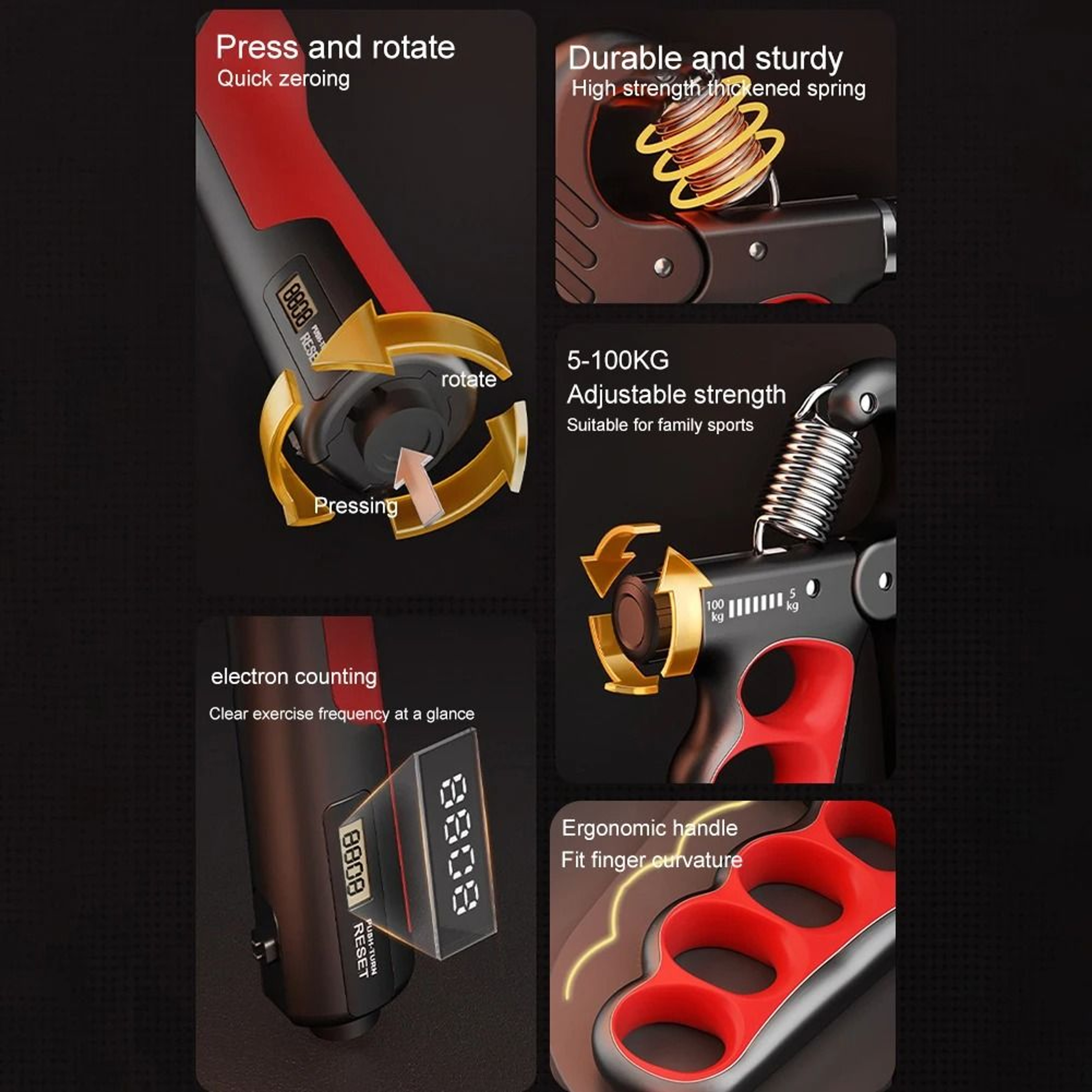 5100KG Adjustable Grip Strength Trainer  HeavyDuty Wrist Expander For Muscle Building  Recovery 3