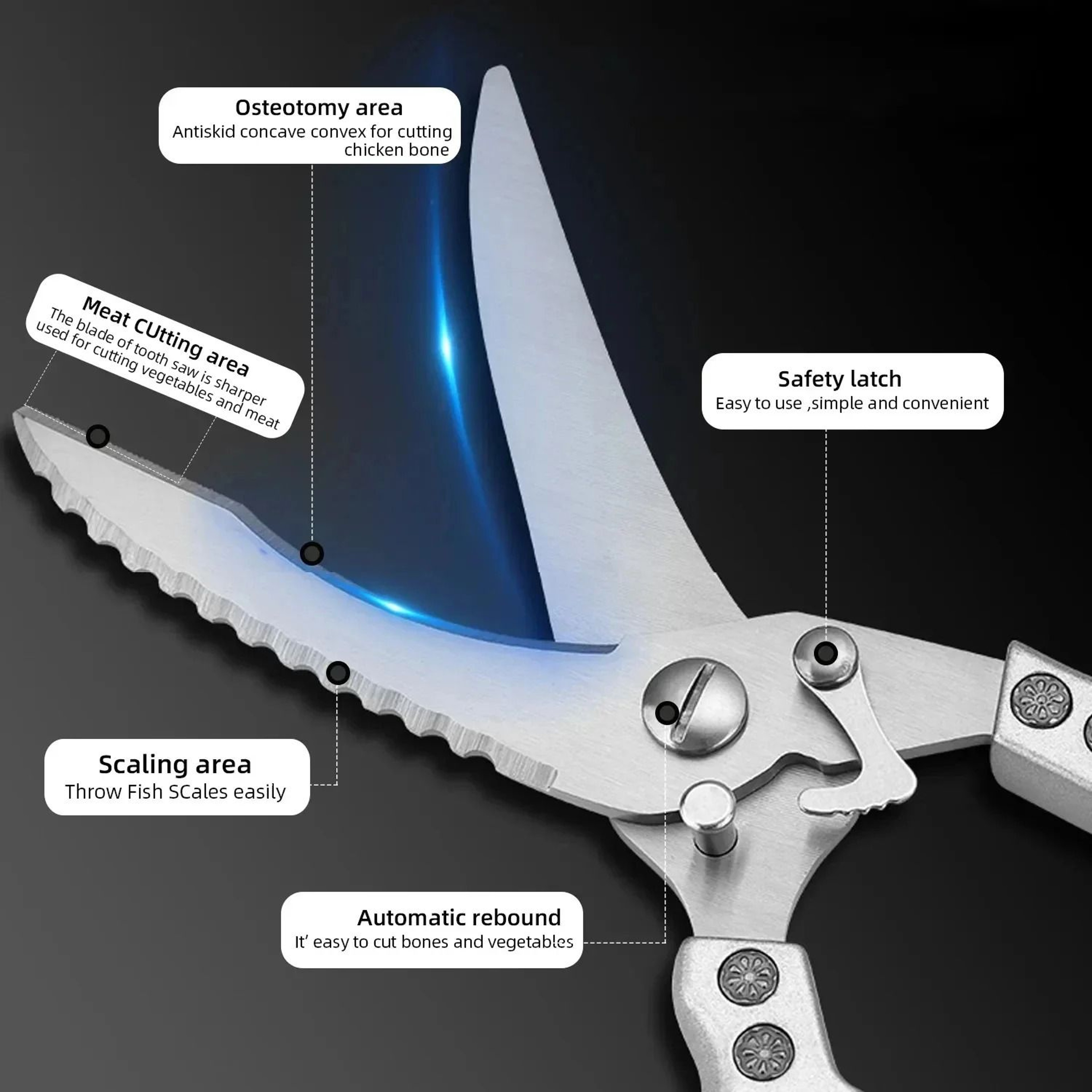 Stainless Steel Kitchen Shears  HeavyDuty Chicken Bone  Seafood Cutter 4