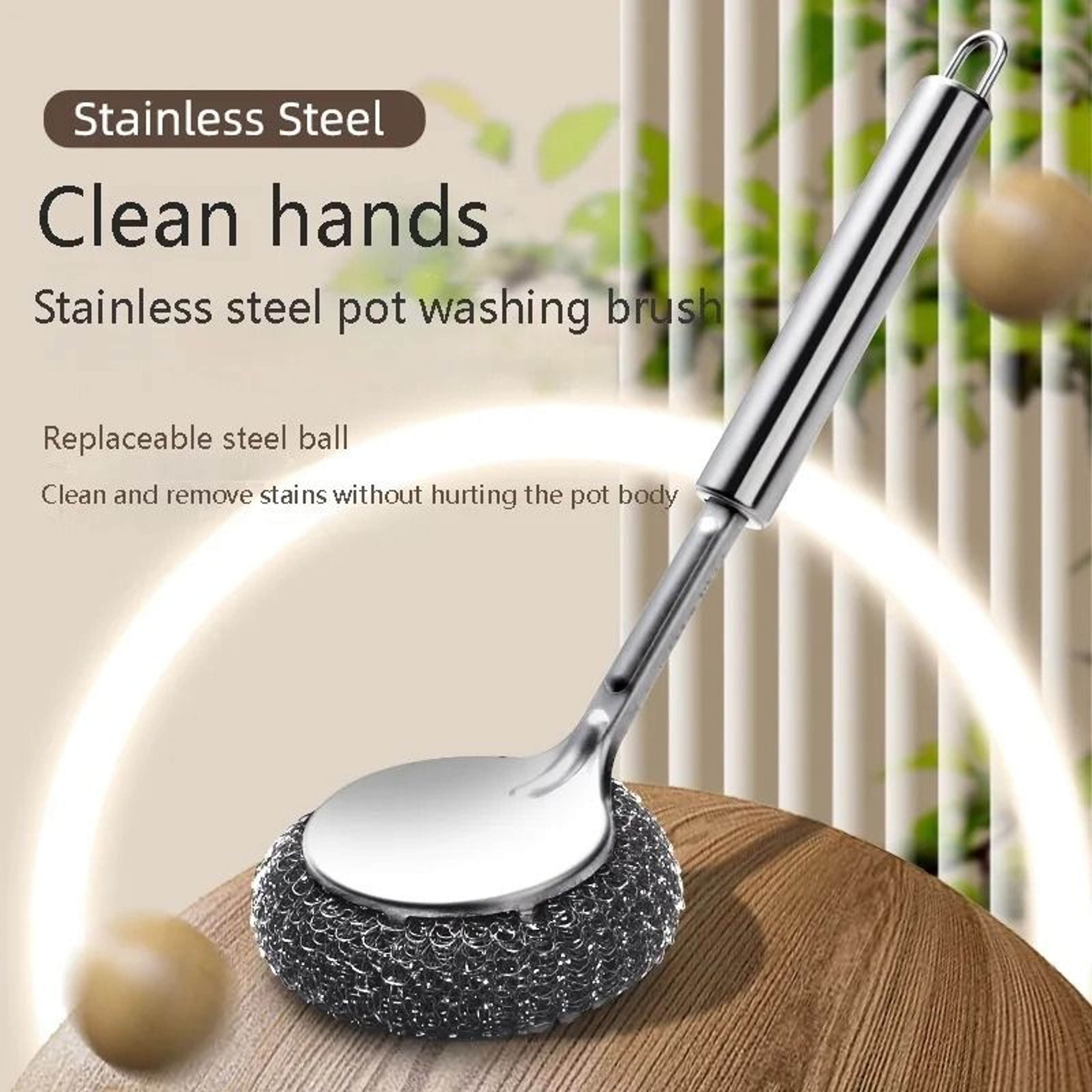 Stainless Steel Wire Ball Brush  Long Handle Pot  Sink Scrubber 0