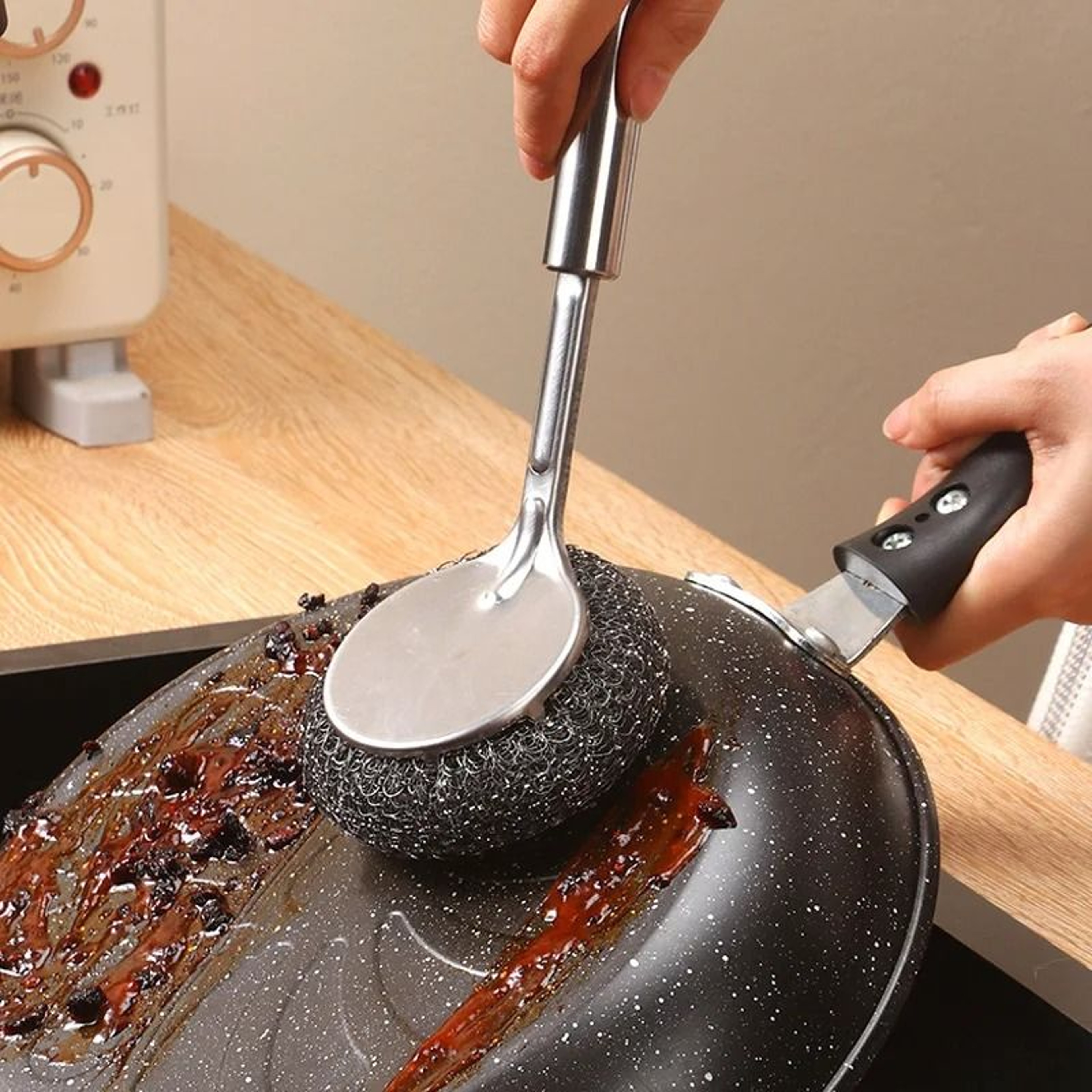 Stainless Steel Wire Ball Brush  Long Handle Pot  Sink Scrubber 3