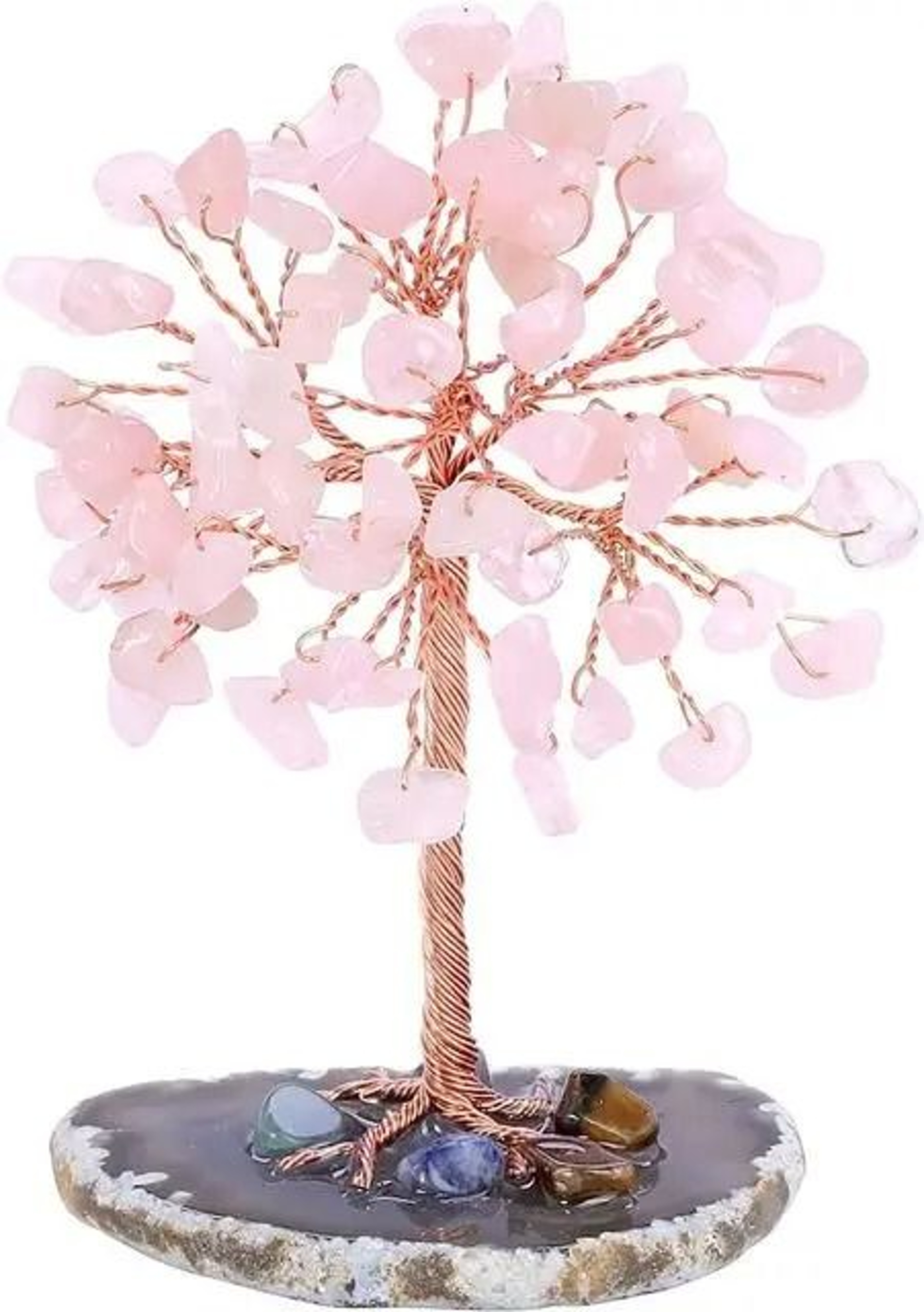 Super Mini Crystal Money Tree  Healing Gemstone Decor With Agate Slice Base 8