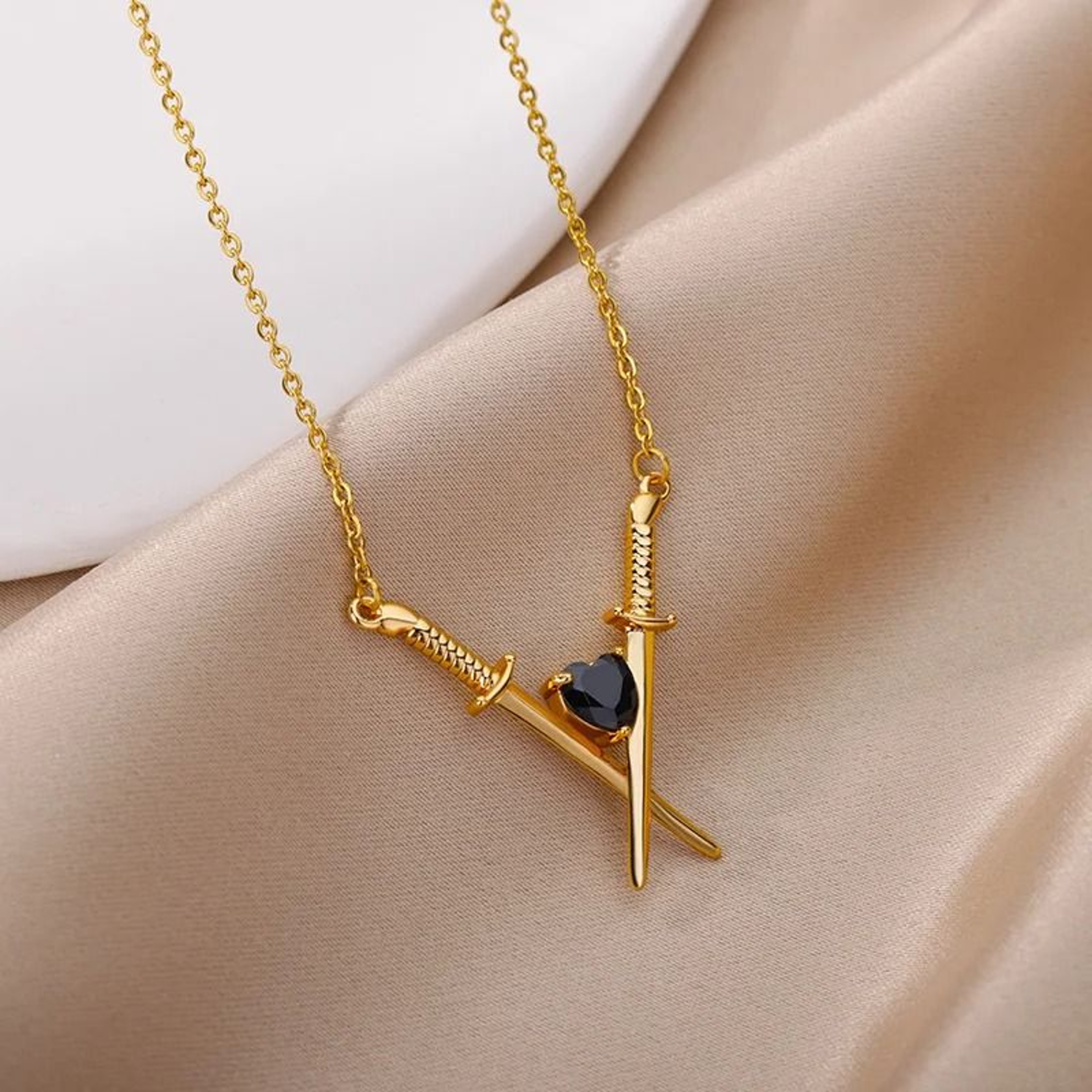Vintage Gothic Sword And Heart Pendant Necklace  Stainless Steel Aesthetic Jewelry 3