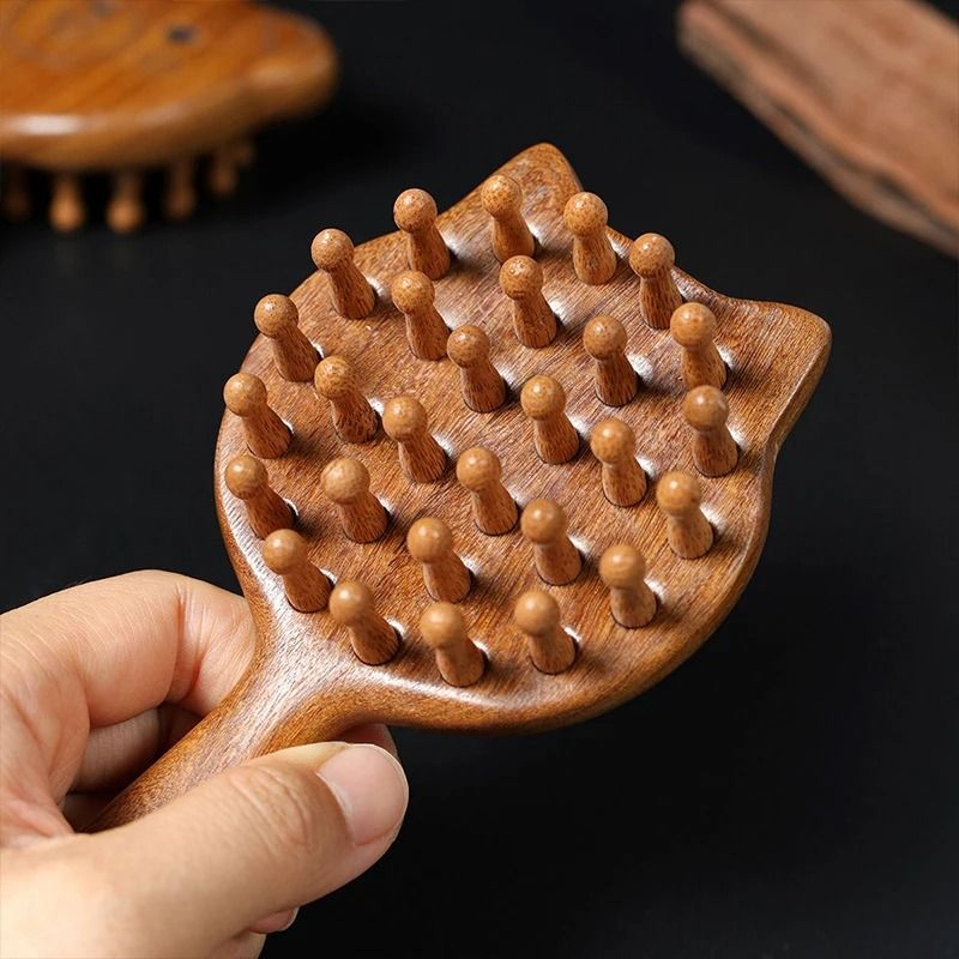 Sandalwood Cartoon Scalp Massage Comb  Meridian  Body Guasha Tool 3
