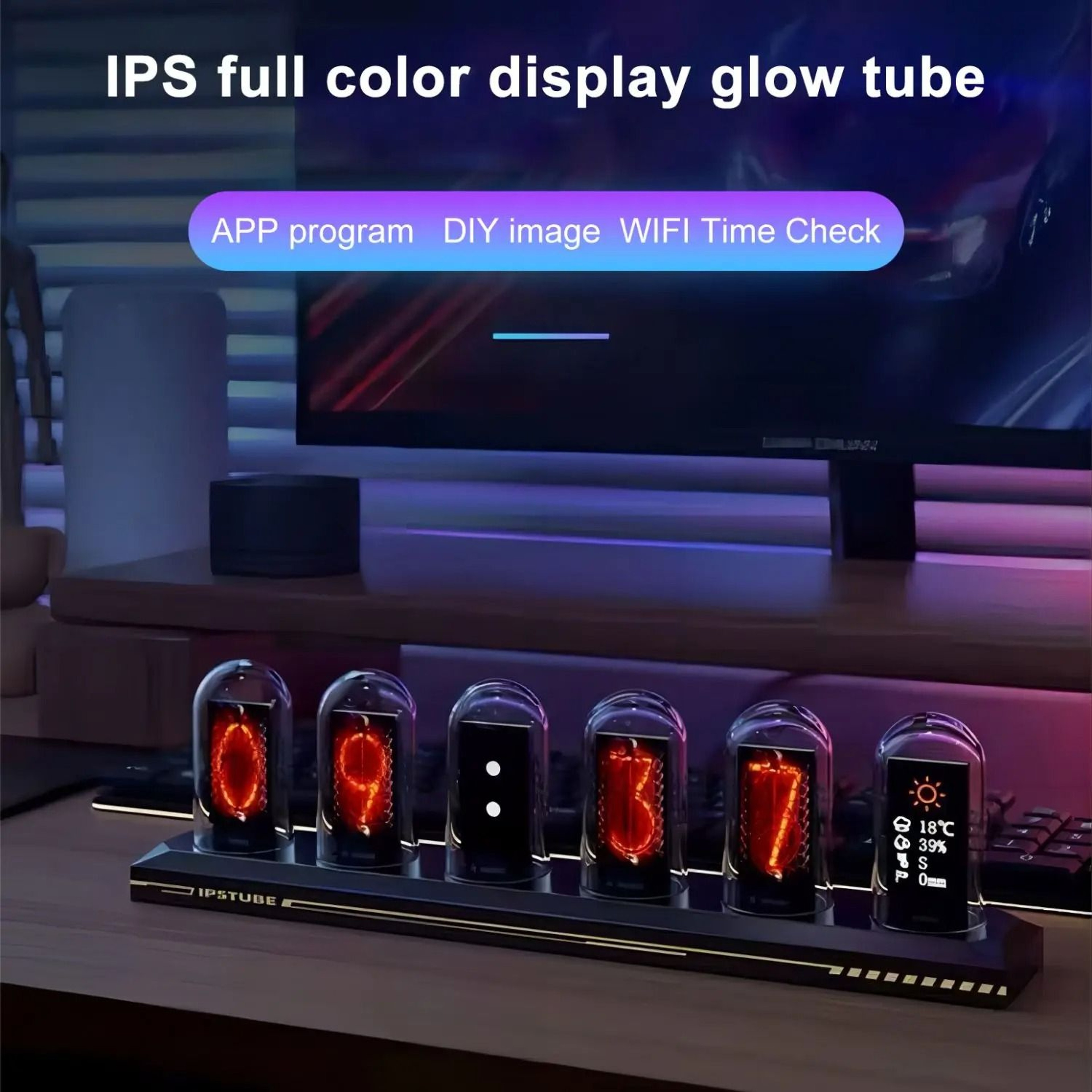RGB Nixie Tube Clock  IPS Color Screen Analog Glow Digital Desktop Decor 2