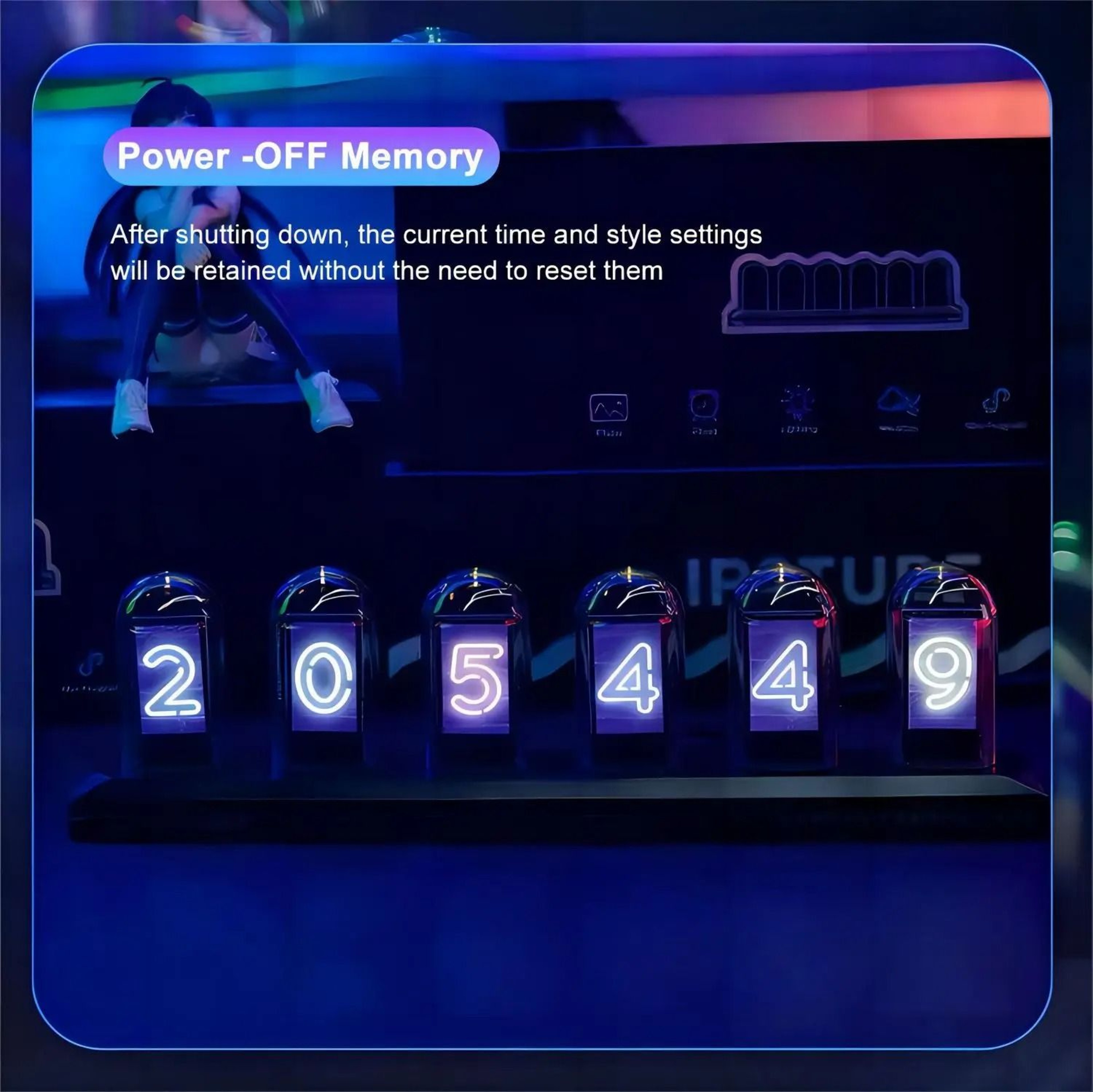 RGB Nixie Tube Clock  IPS Color Screen Analog Glow Digital Desktop Decor 4