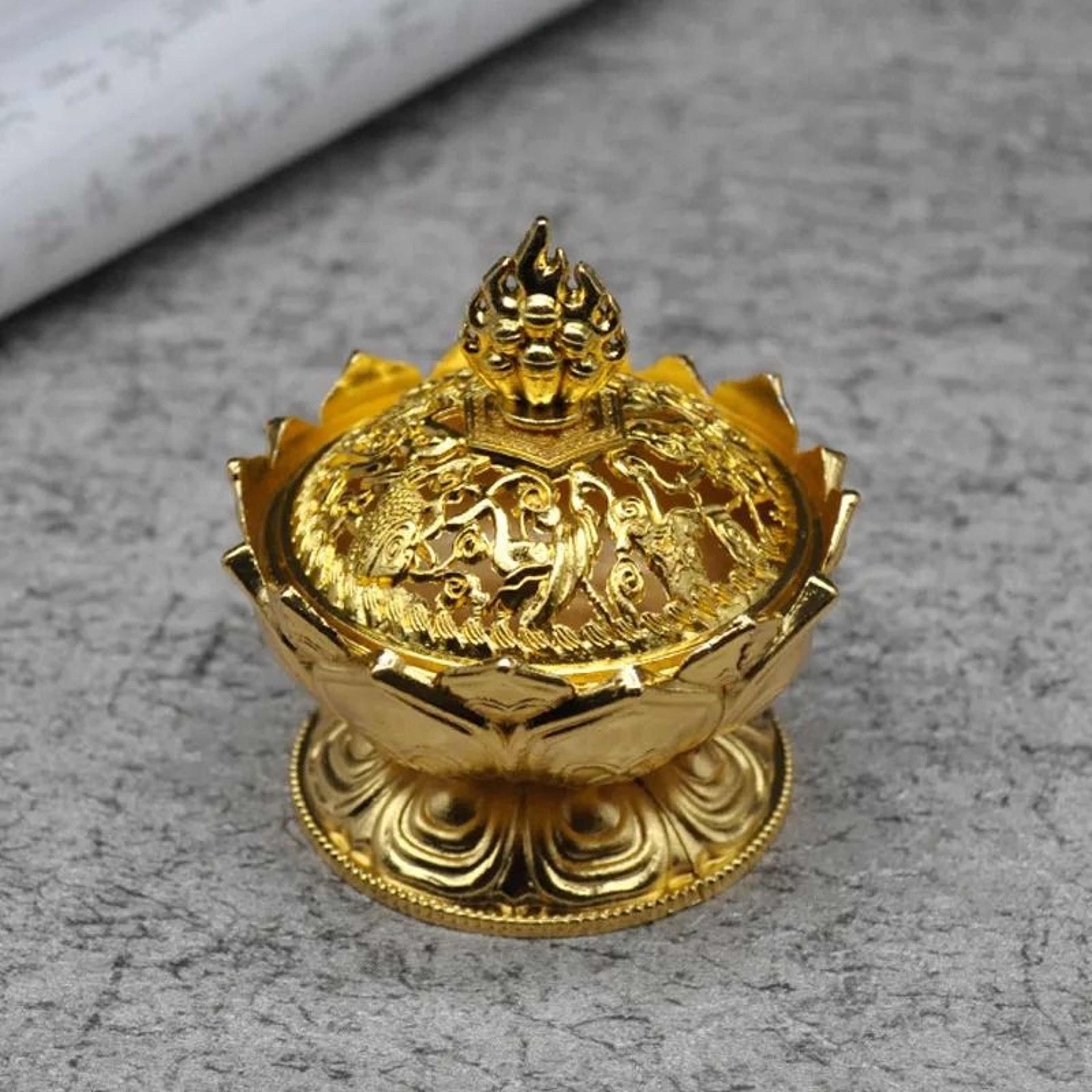 31in Lotus Flower Incense Burner  Brass Aesthetic Buddhism Buddha Holder 6