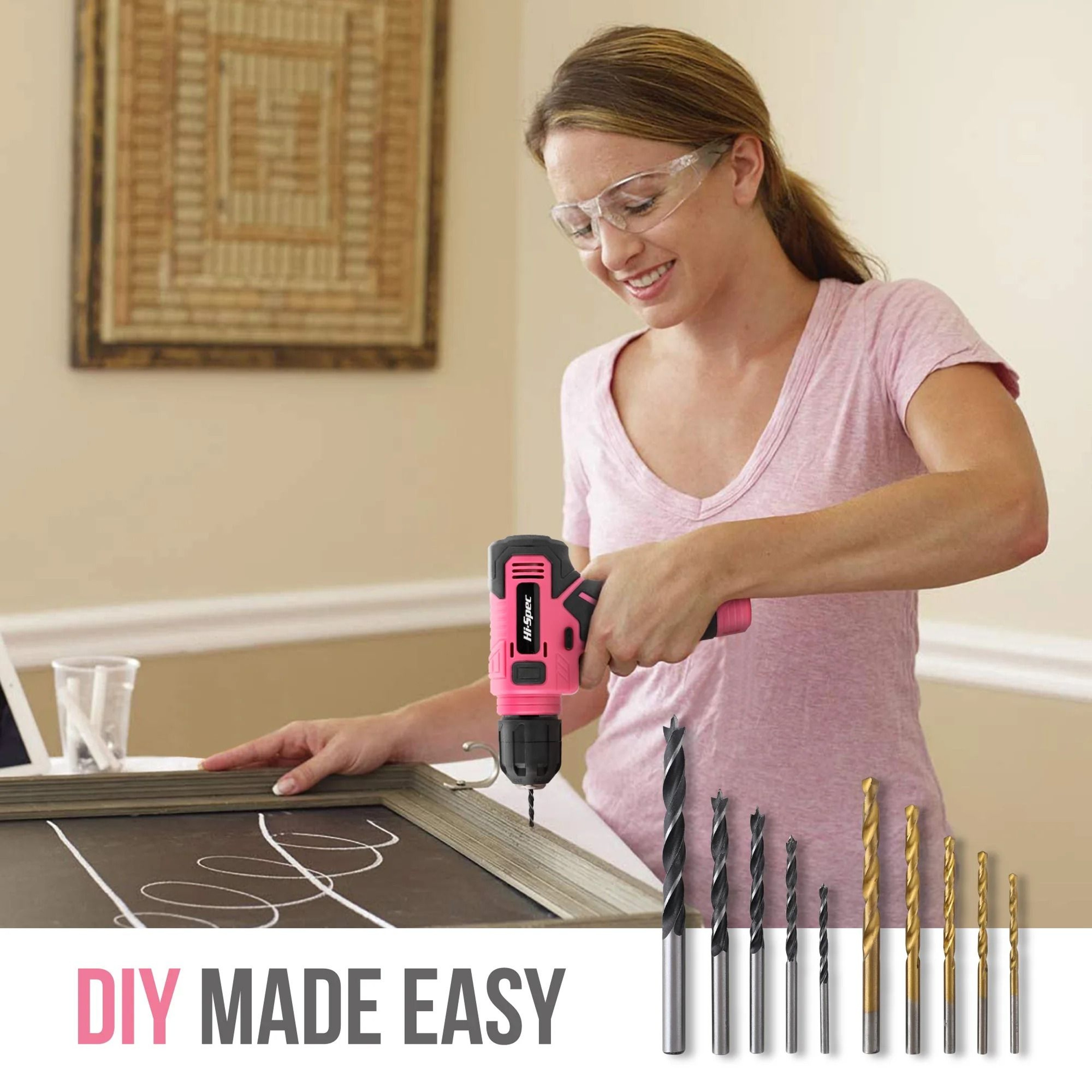 133PC Power Tool Set With 8V Lithium Drill  Pink Home Repair Toolbox  Precision Bit Kit 3