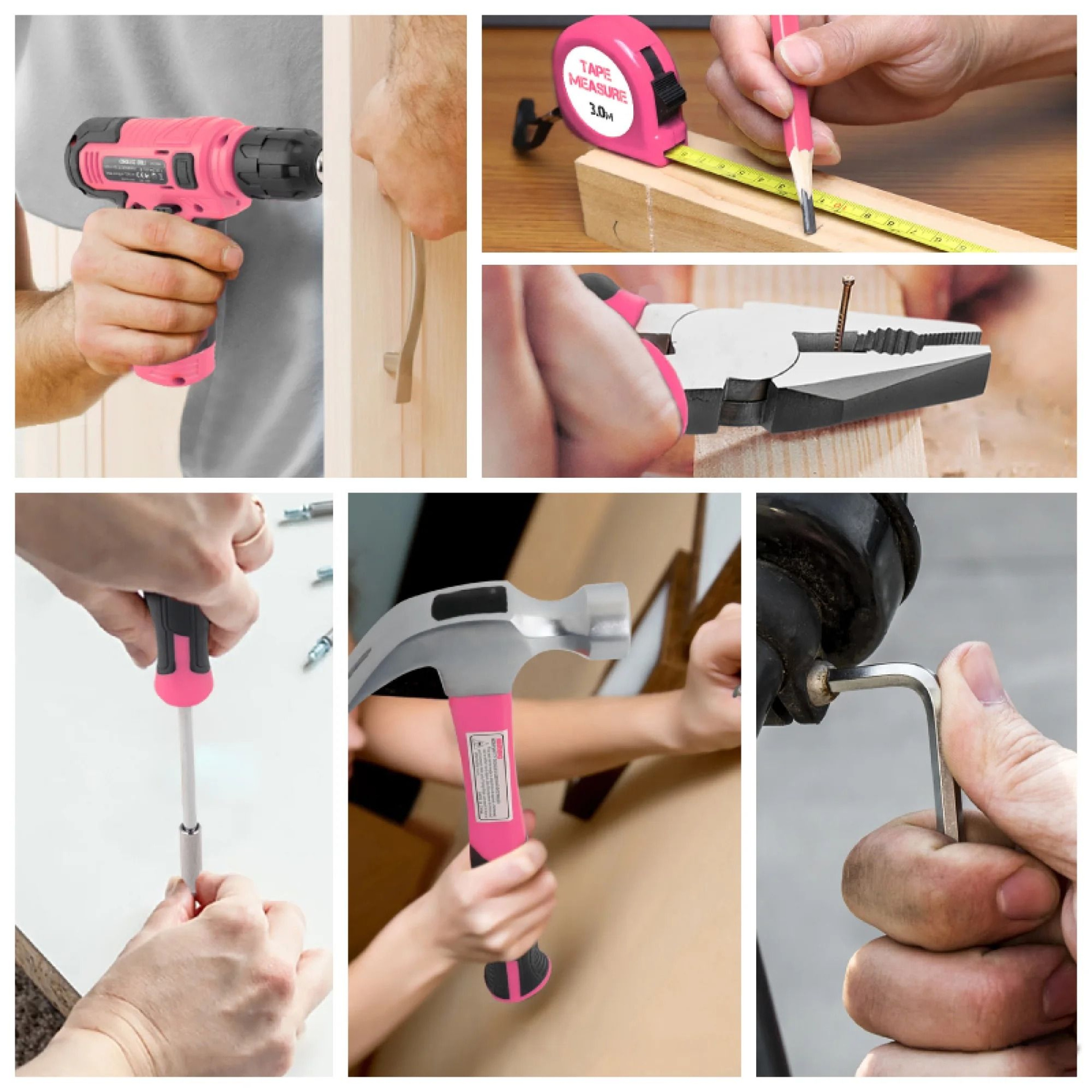 133PC Power Tool Set With 8V Lithium Drill  Pink Home Repair Toolbox  Precision Bit Kit 4