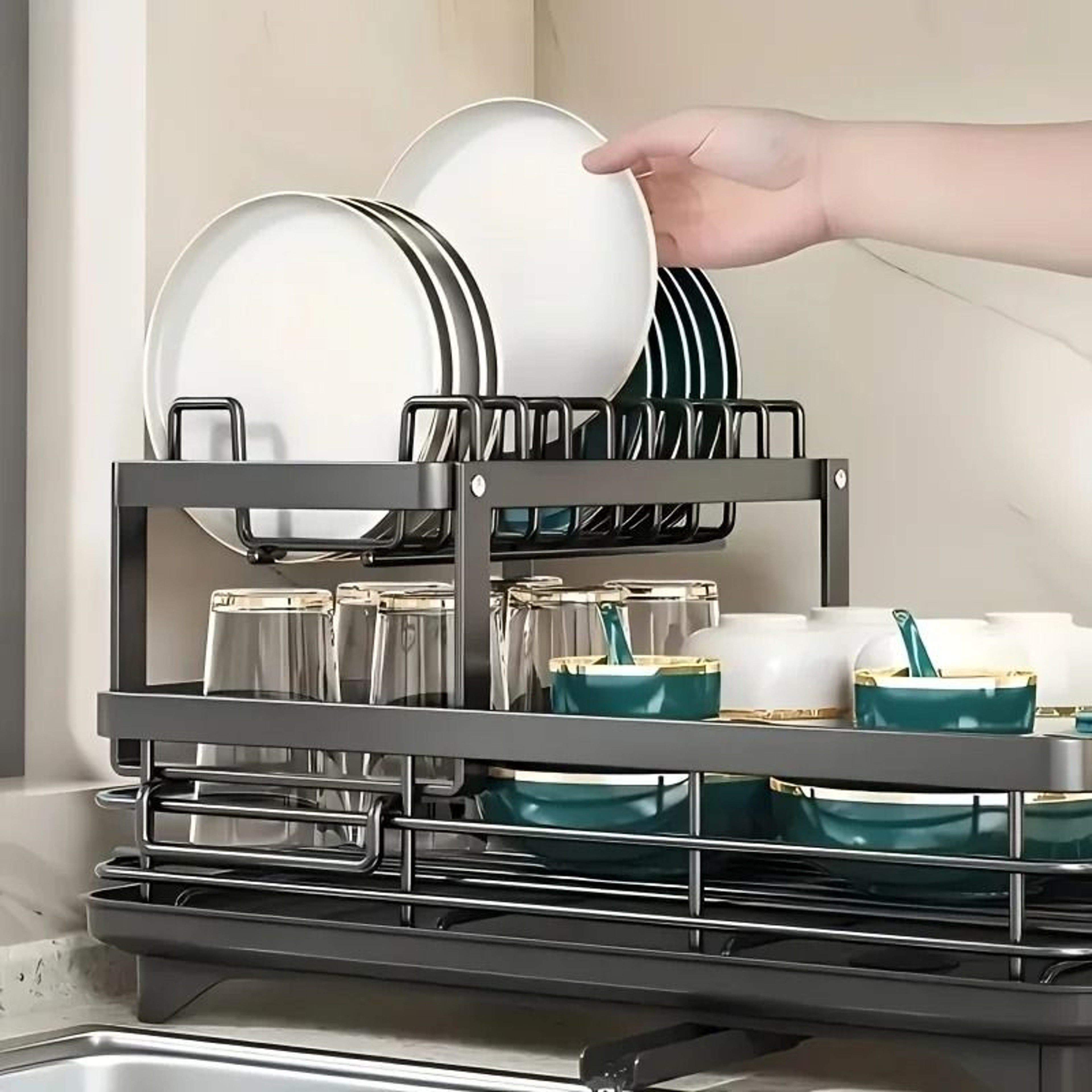 DoubleTier Extendable Dish Drainer  HighCapacity Utensil Rack  Kitchen Draining System 3